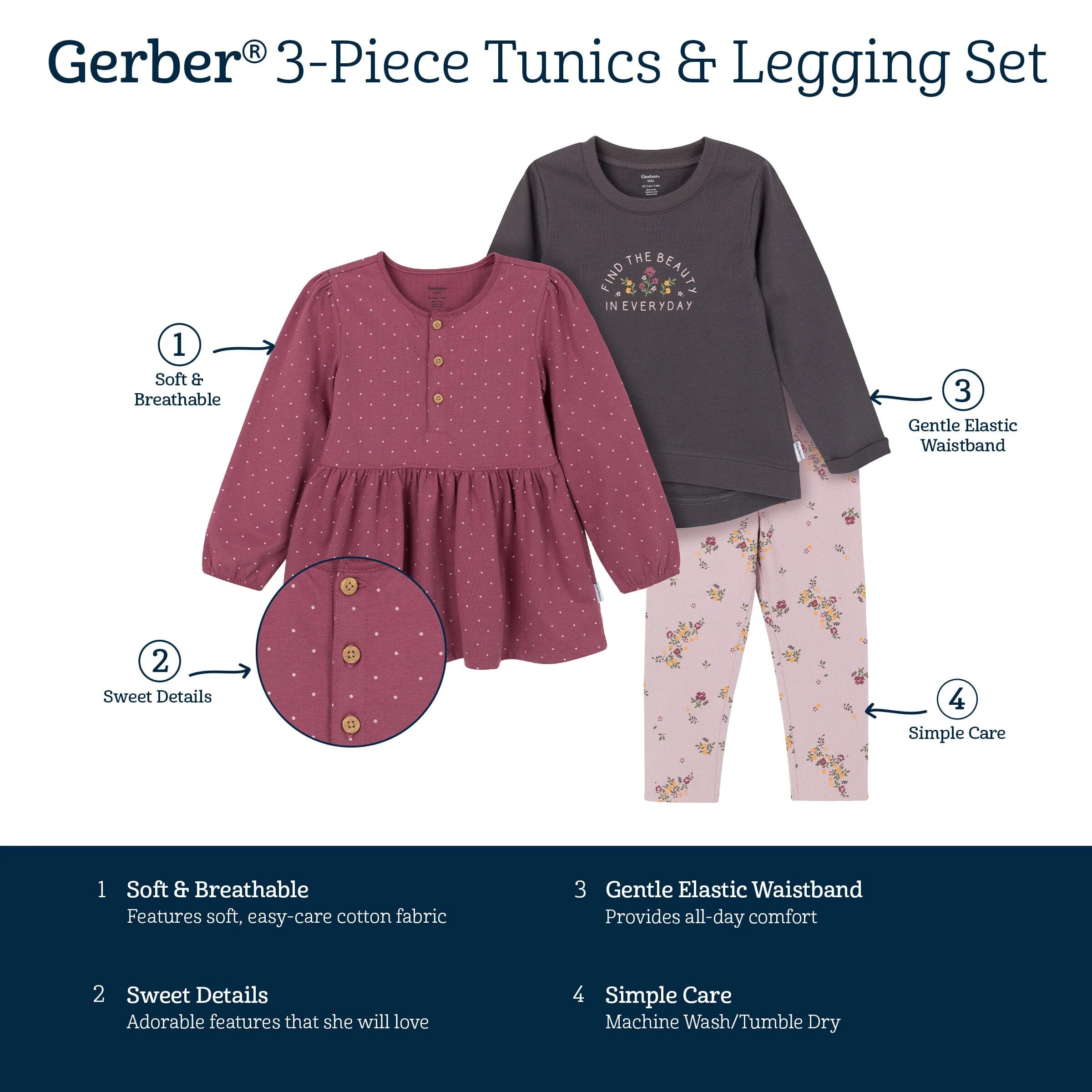 3-Piece Toddler Girls Brown/Violet Tunics and Leggings - Image 8
