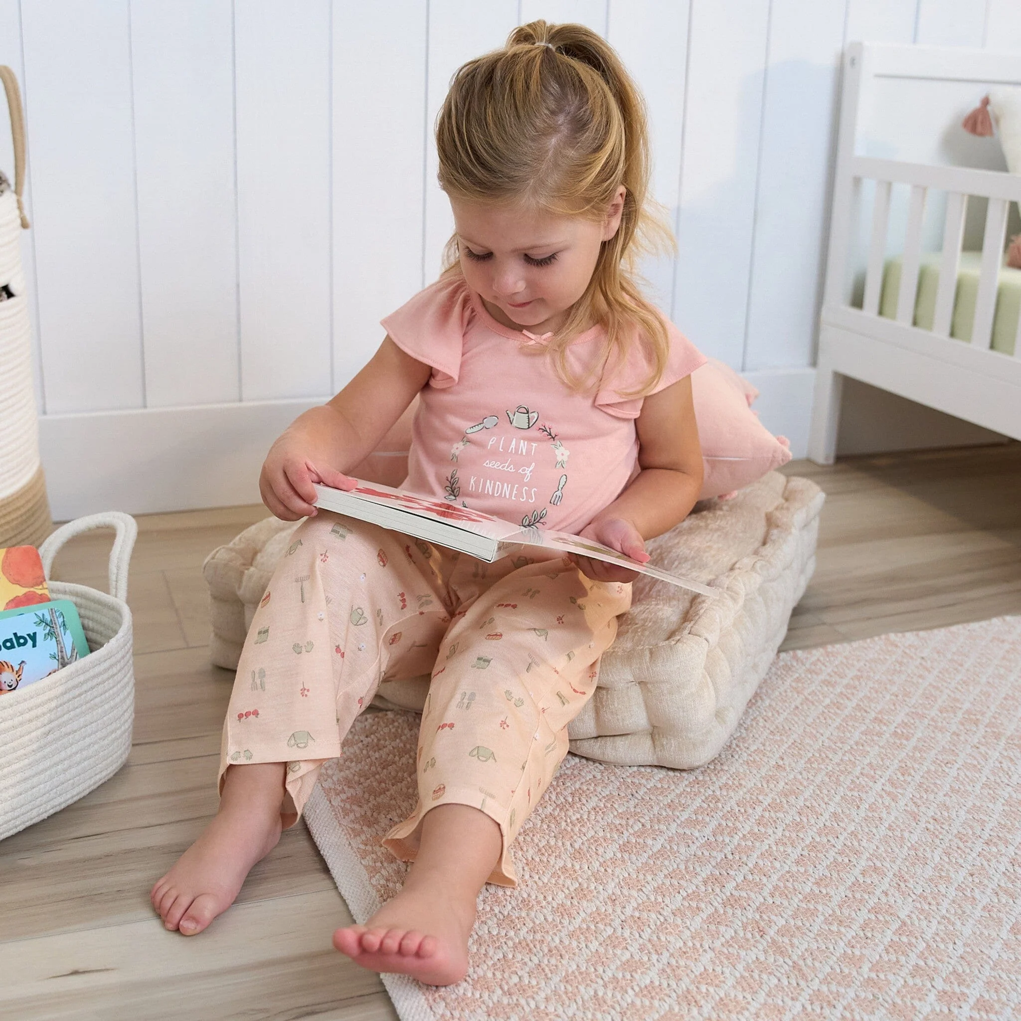 3-Piece Toddler Girls Gardening T-Shirt, Shorts & Pants Pajama Set - Image 2