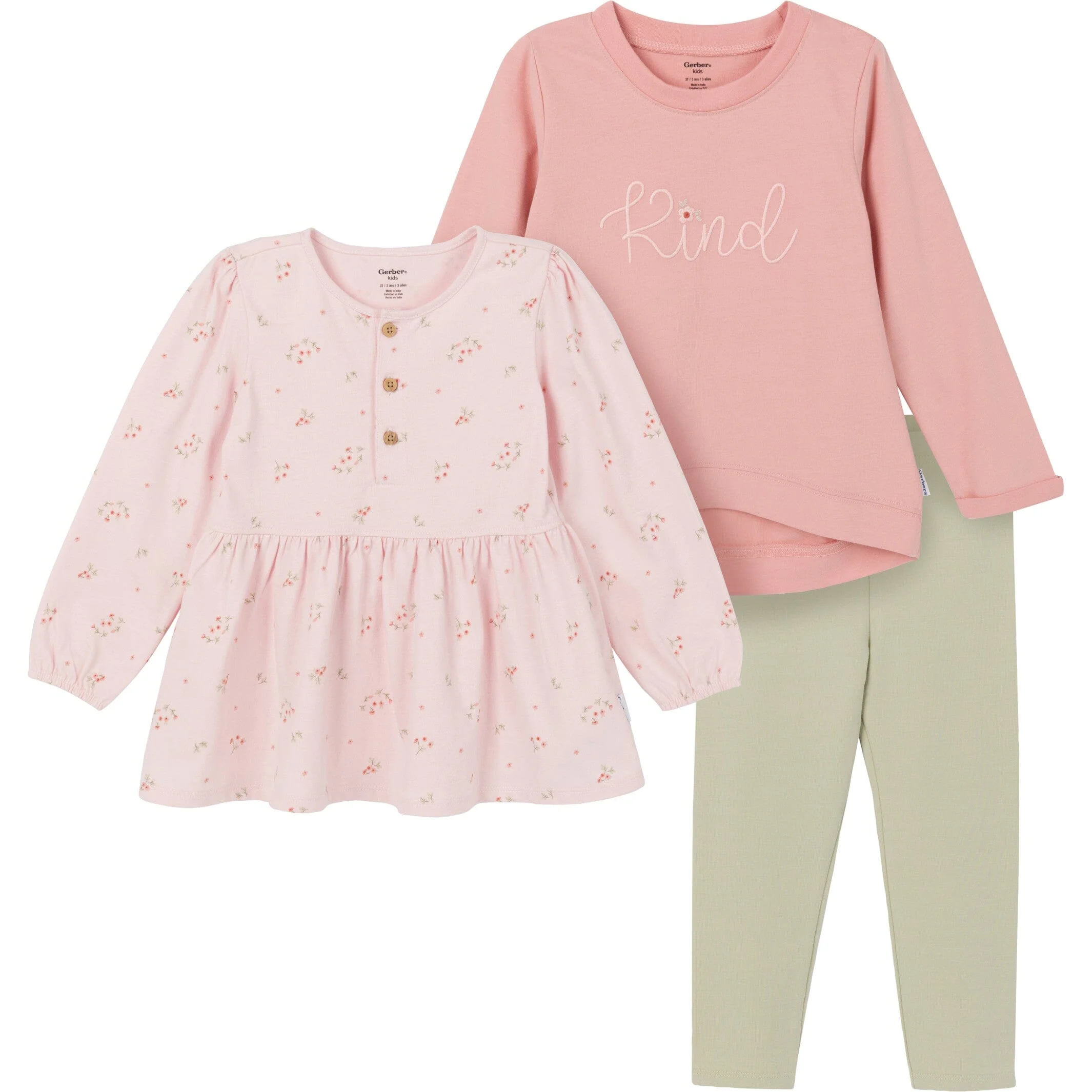 3-Piece Toddler Girls Pink Tunics and Leggings
