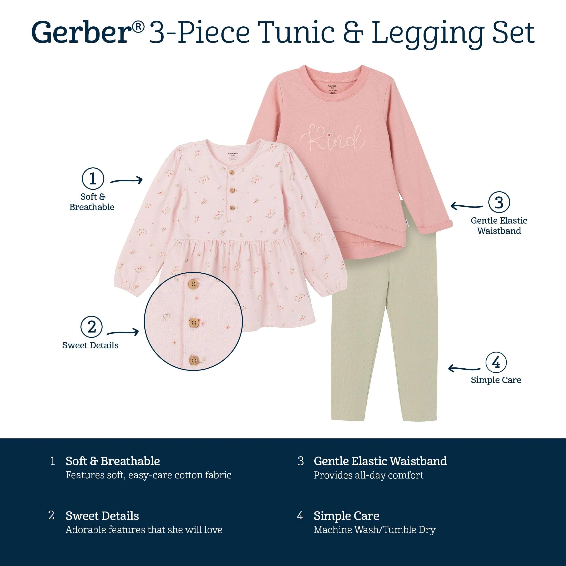 3-Piece Toddler Girls Pink Tunics and Leggings - Image 8