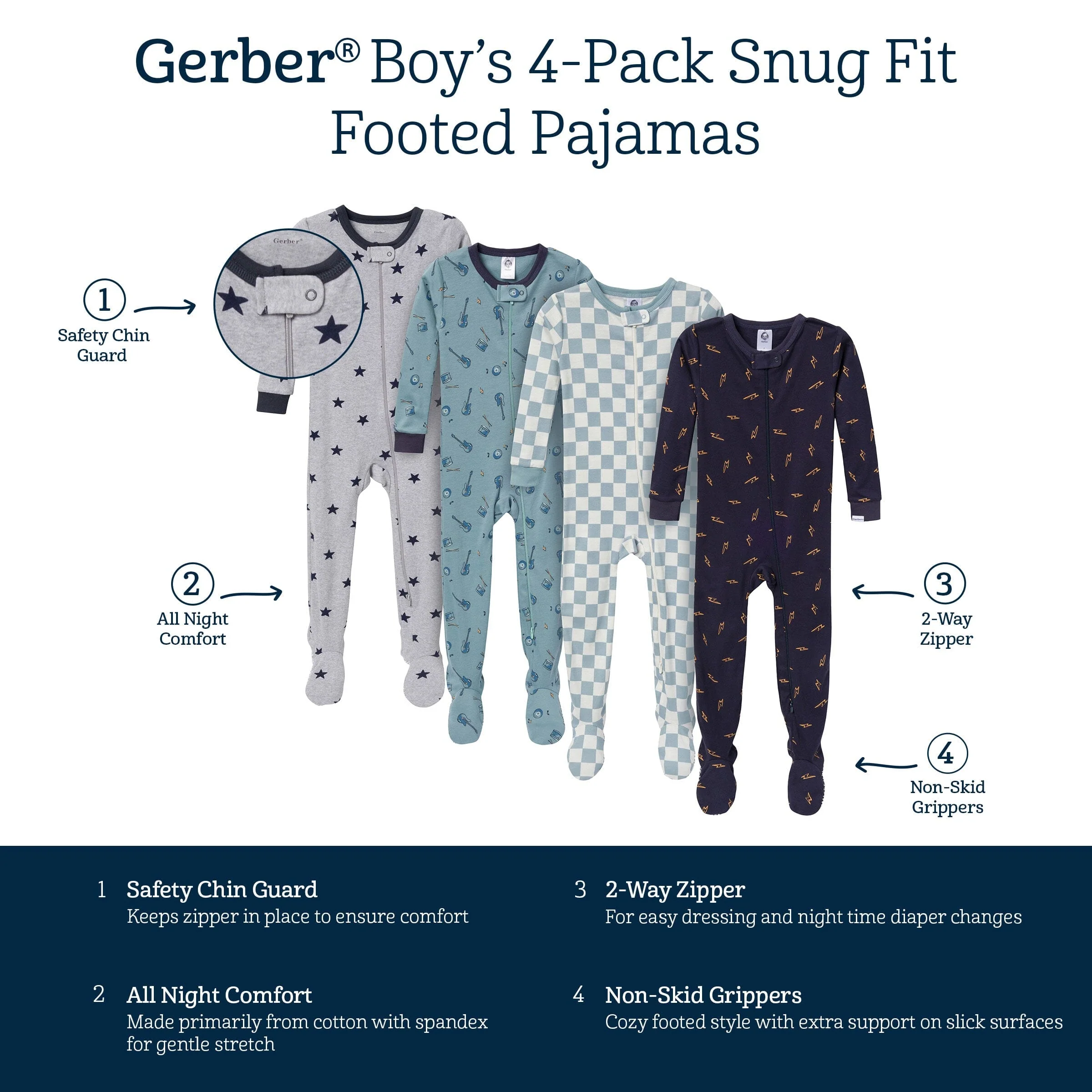 4-Pack Baby & Toddler Boys Music Snug Fit Footed Pajamas - Image 10