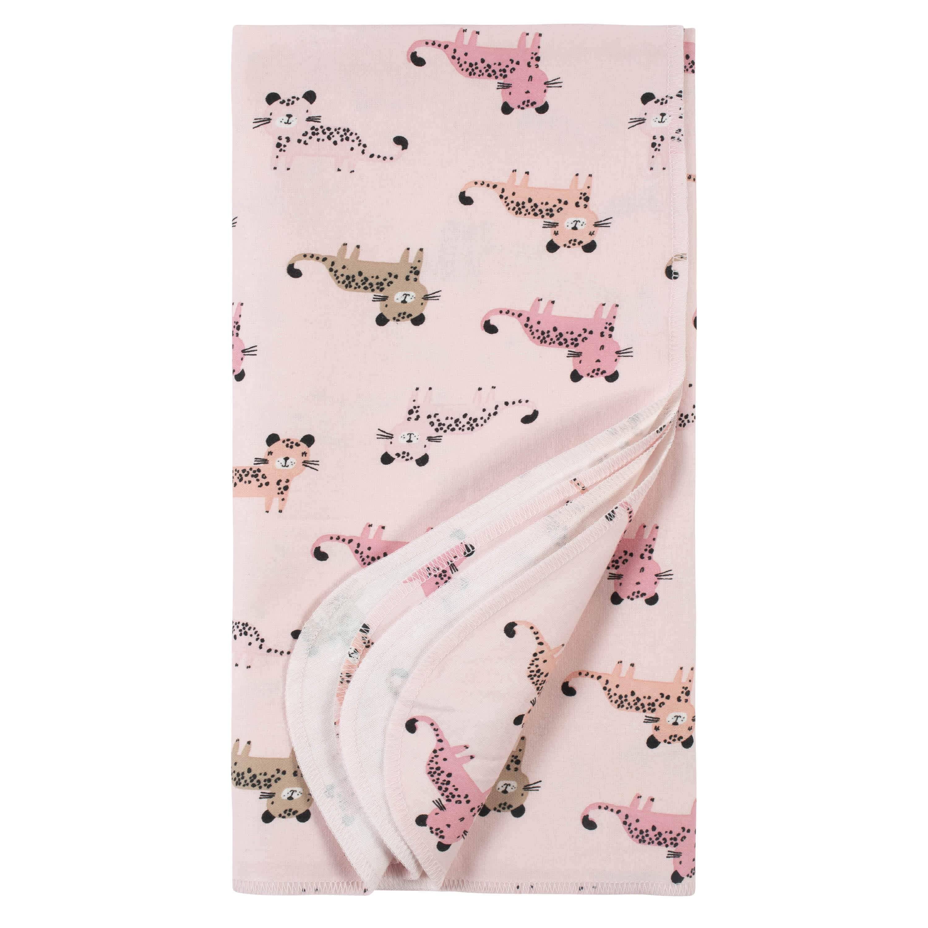 4-Pack Girls Leopard Flannel Receiving Blankets - Image 2