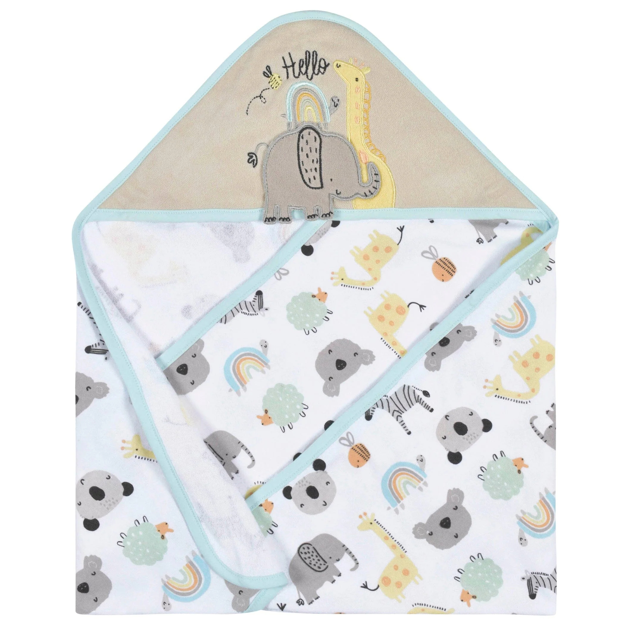 4-Piece Baby Neutral Little Animals Hooded Towel and Washcloths - Image 2