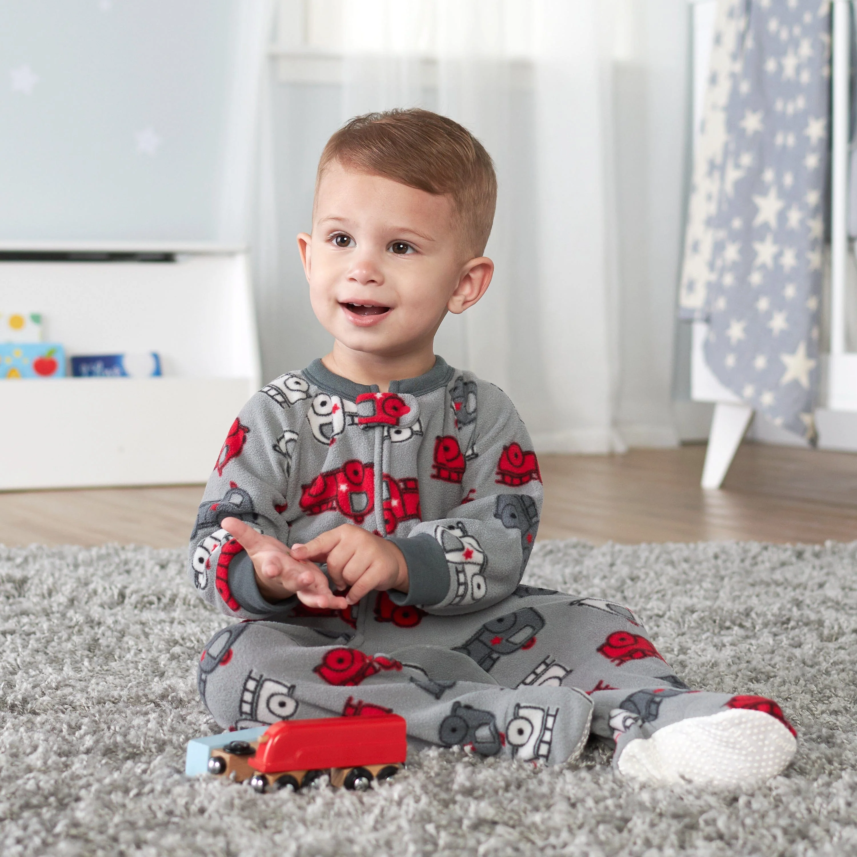 4-Pack Baby Boys Fire Trucks & Plaid Fleece Pajamas - Image 2