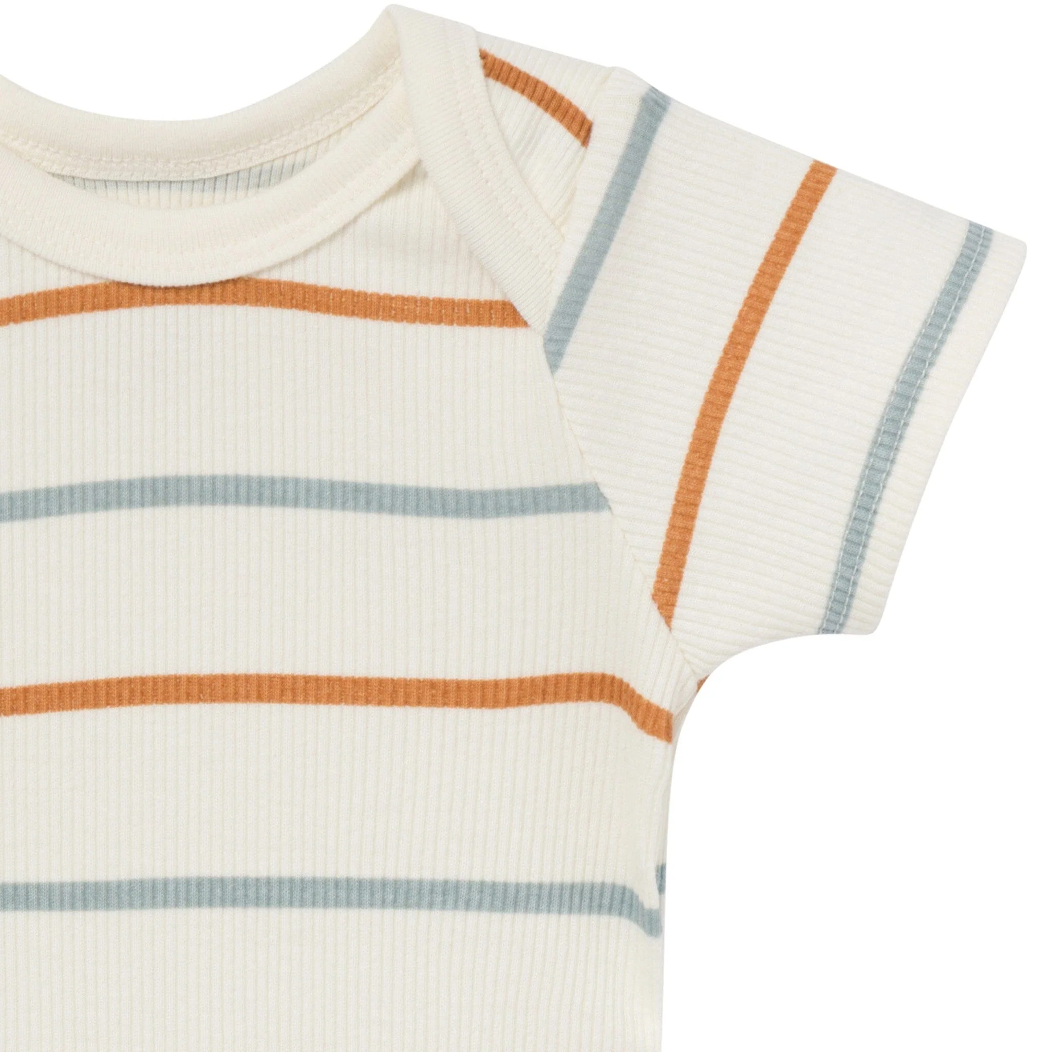 4-Piece Baby Boys Ivory Stripe Short Sleeve Bodysuits and Shorts Set - Image 4