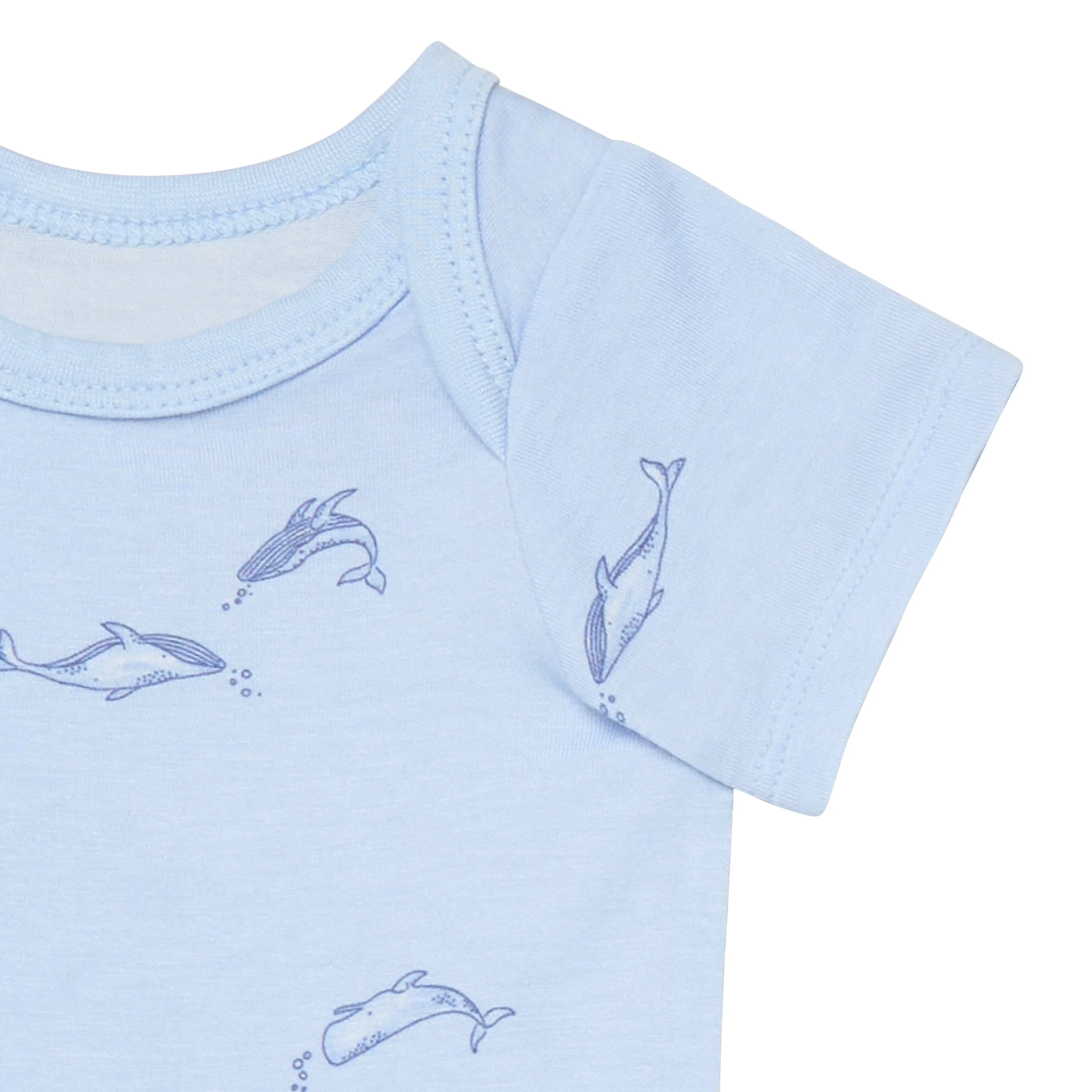 4-Piece Baby Boys Light Blue Whale Viscose Bodysuits and Pants Set - Image 4