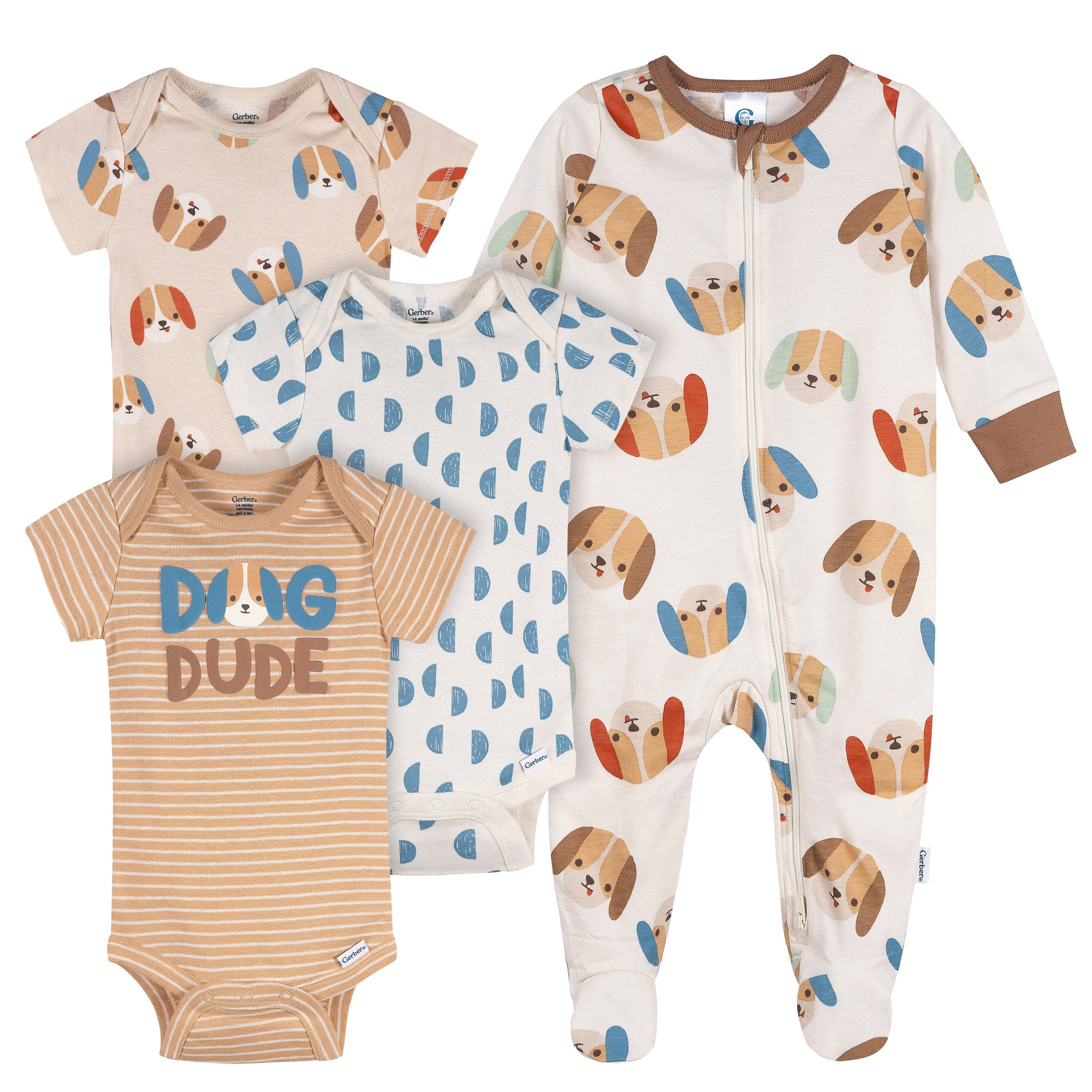 4-Pack Baby Boys Pampered Pups Onesies® Bodysuits and Sleep 'N Play