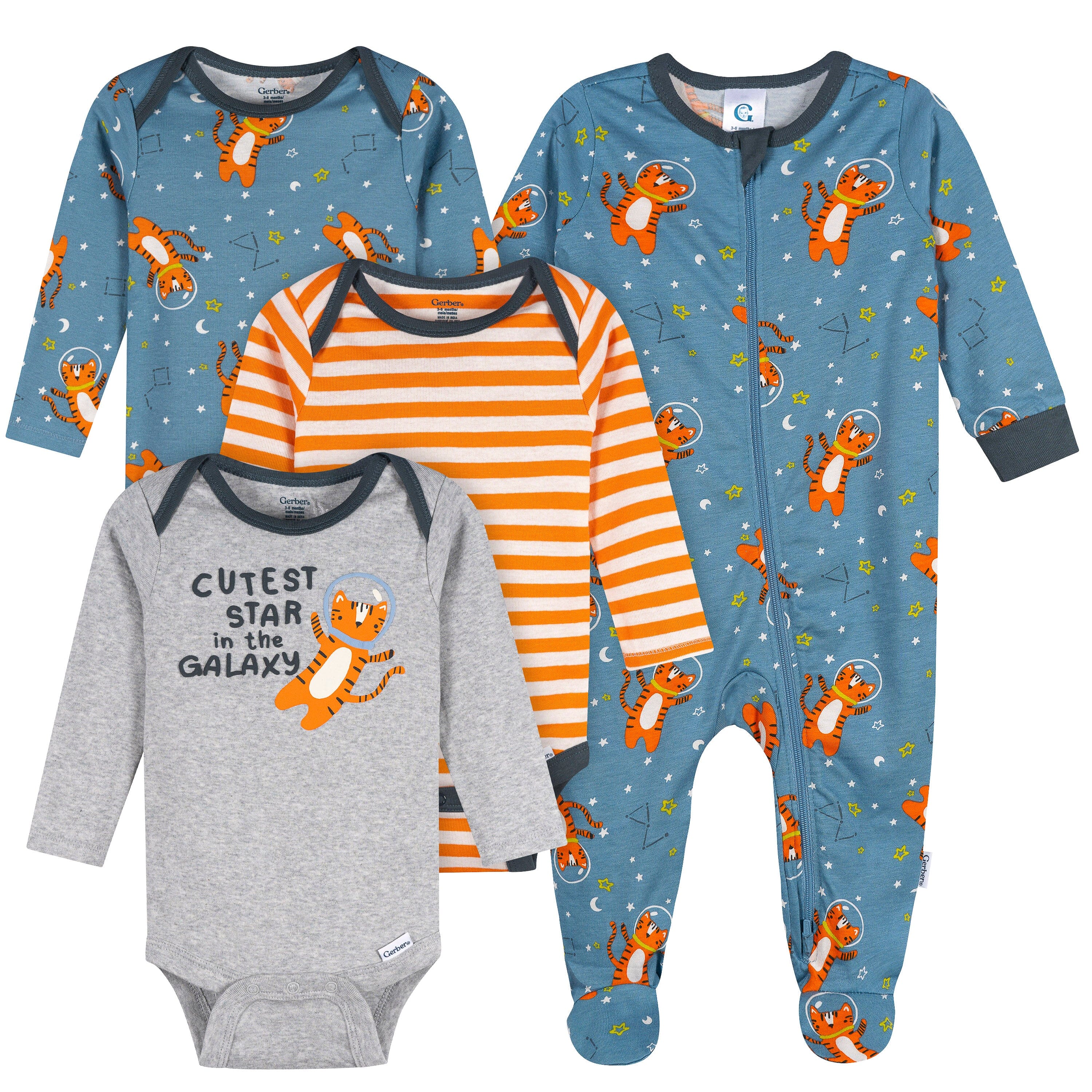 4-Pack Baby Boys Space Animals Long Sleeve Onesies® Bodysuits and Sleep 'N Play