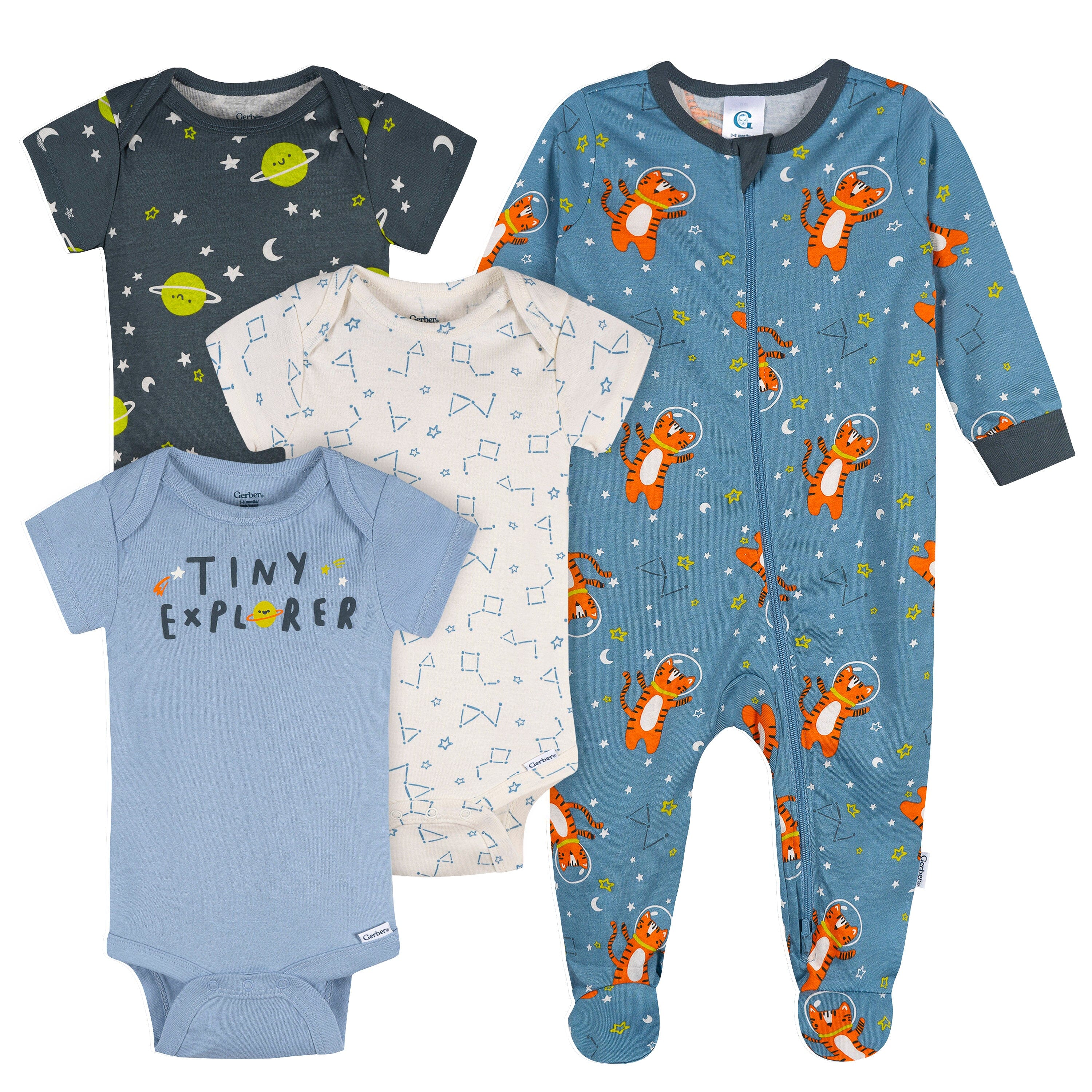 4-Pack Baby Boys Space Animals Onesies® Bodysuits and Sleep 'N Play