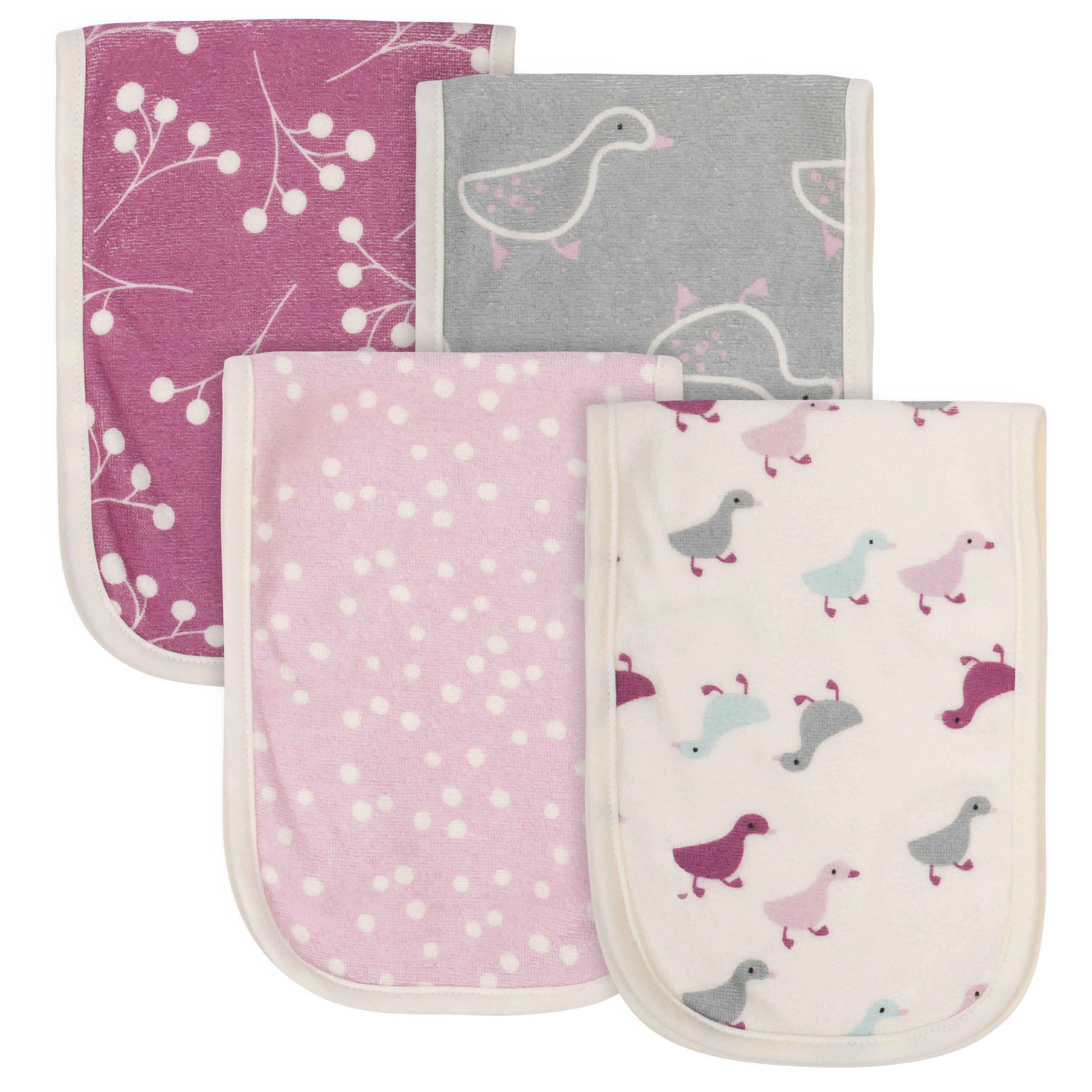 4-Pack Baby Girls Comfy Stretch Ducklings Burp Cloths