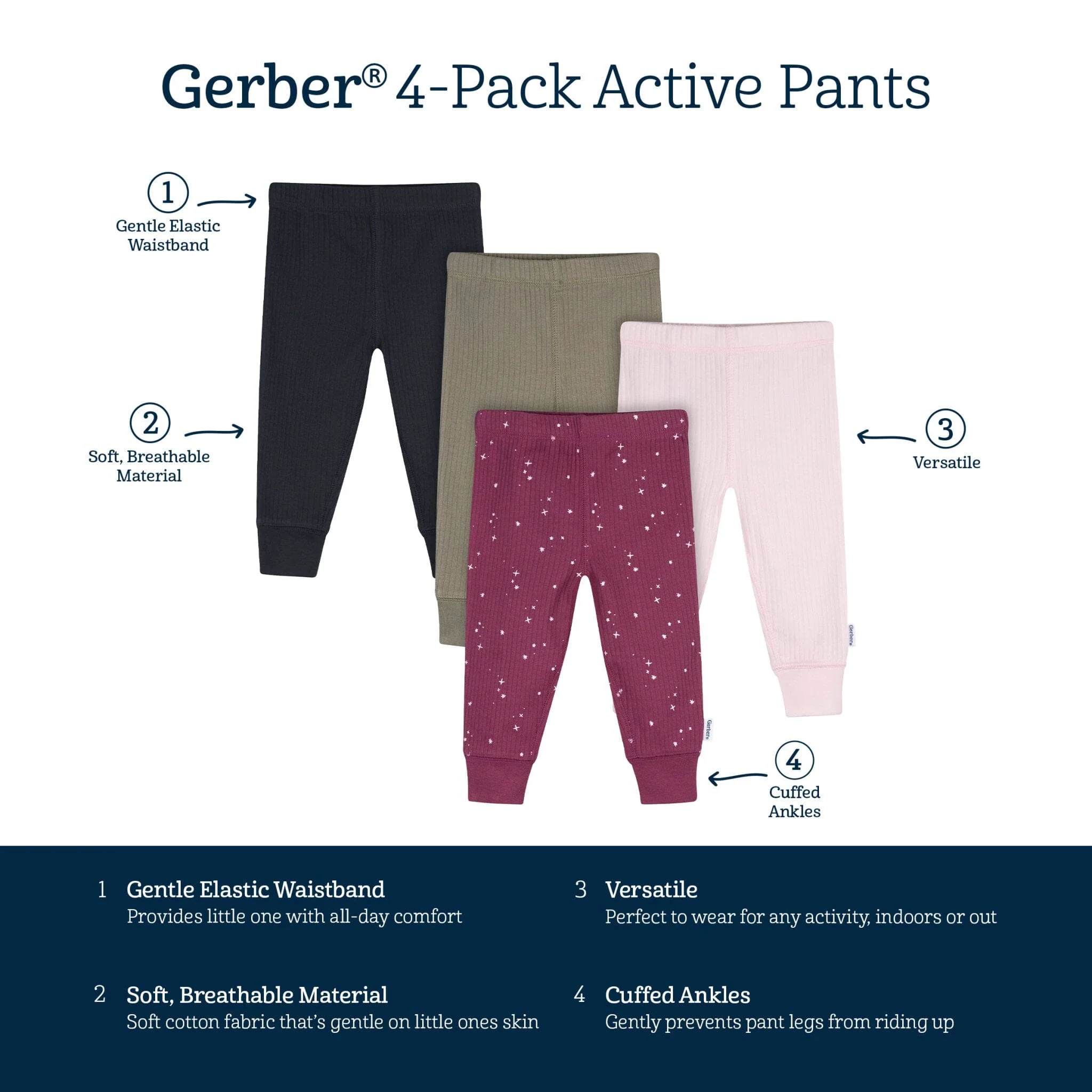 4-Pack Baby Girls Stars Active Pants - Image 6