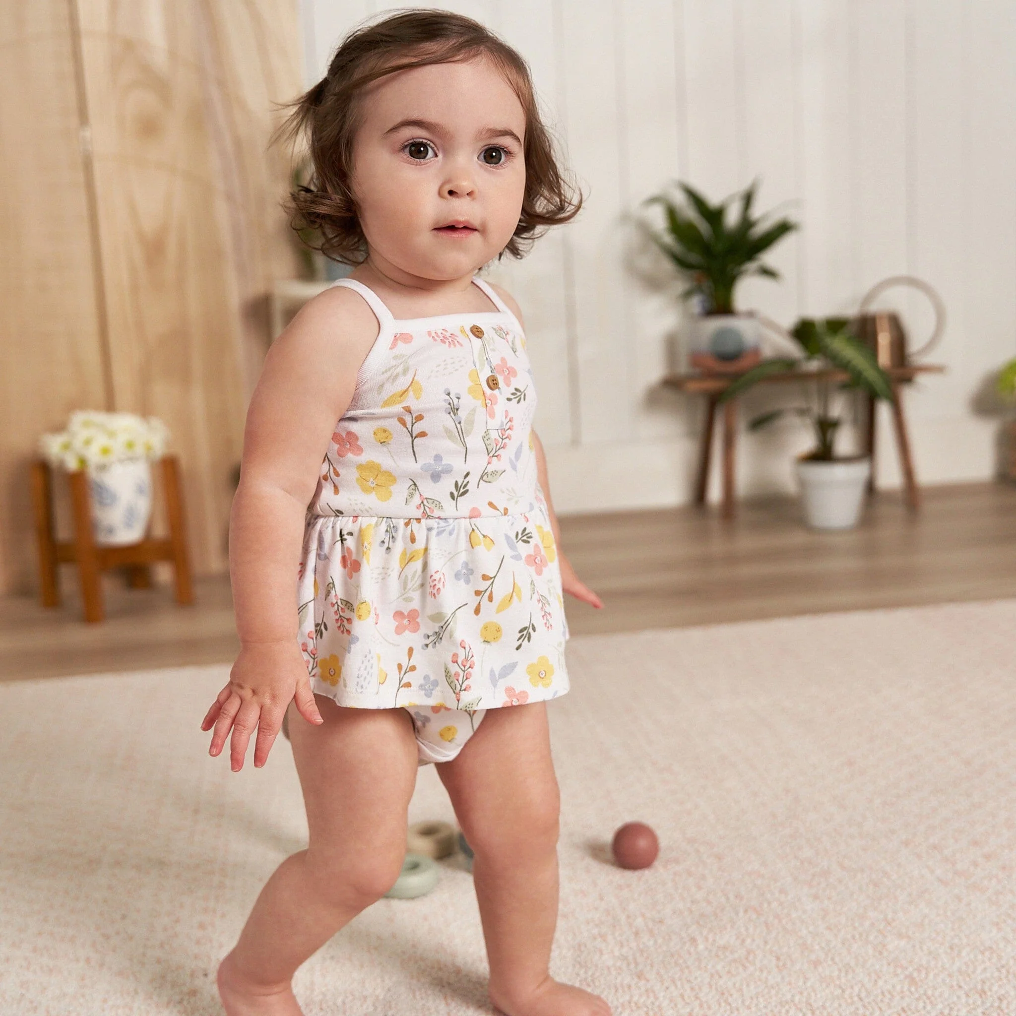 4-Pack Baby Girls White Floral Sleeveless Onesies® Bodysuits - Image 2