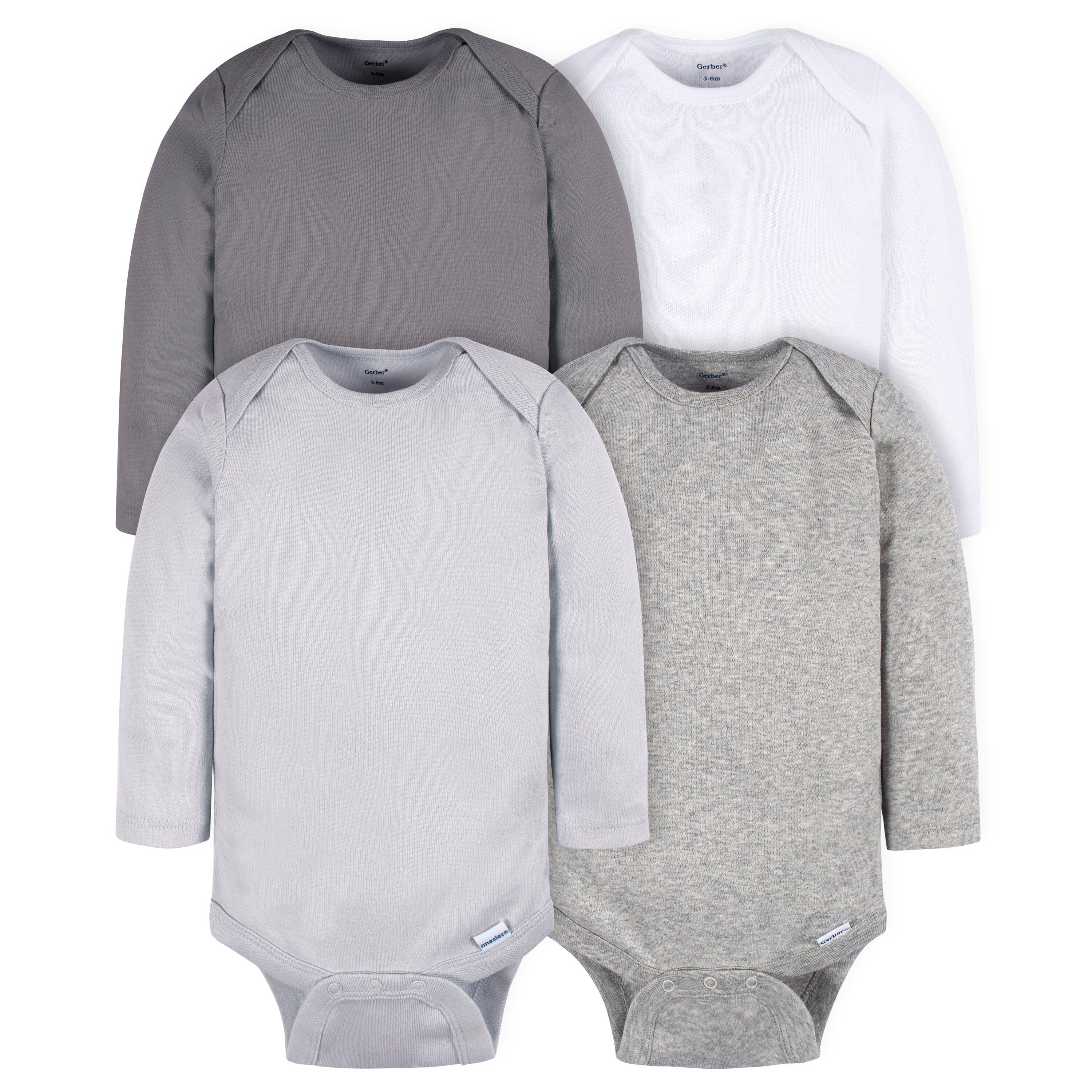 4-Pack Baby Neutral Grey Long Sleeve Onesies® Bodysuits
