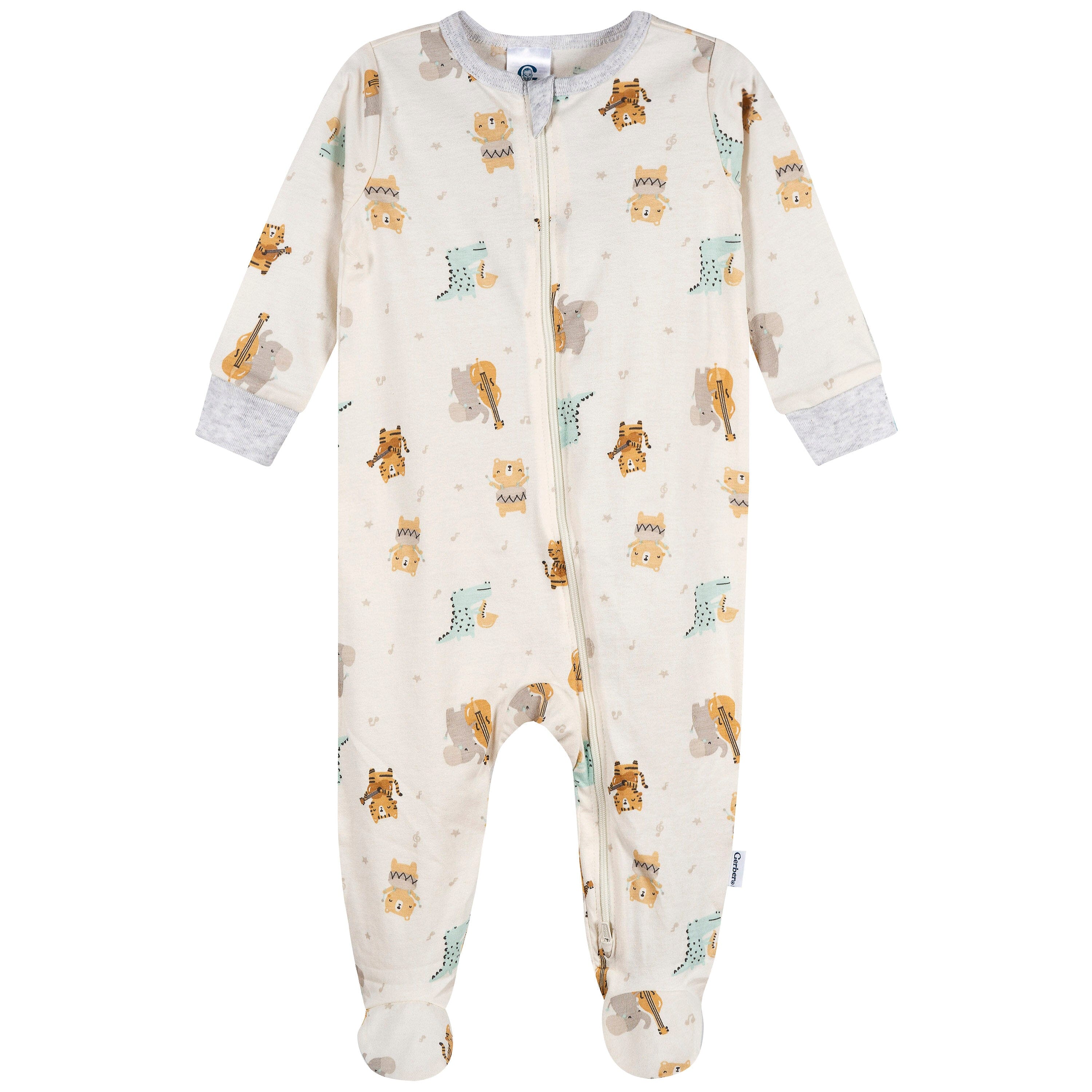 4-Pack Baby Neutral Musical Animals Onesies® Bodysuits and Sleep 'N Play - Image 2