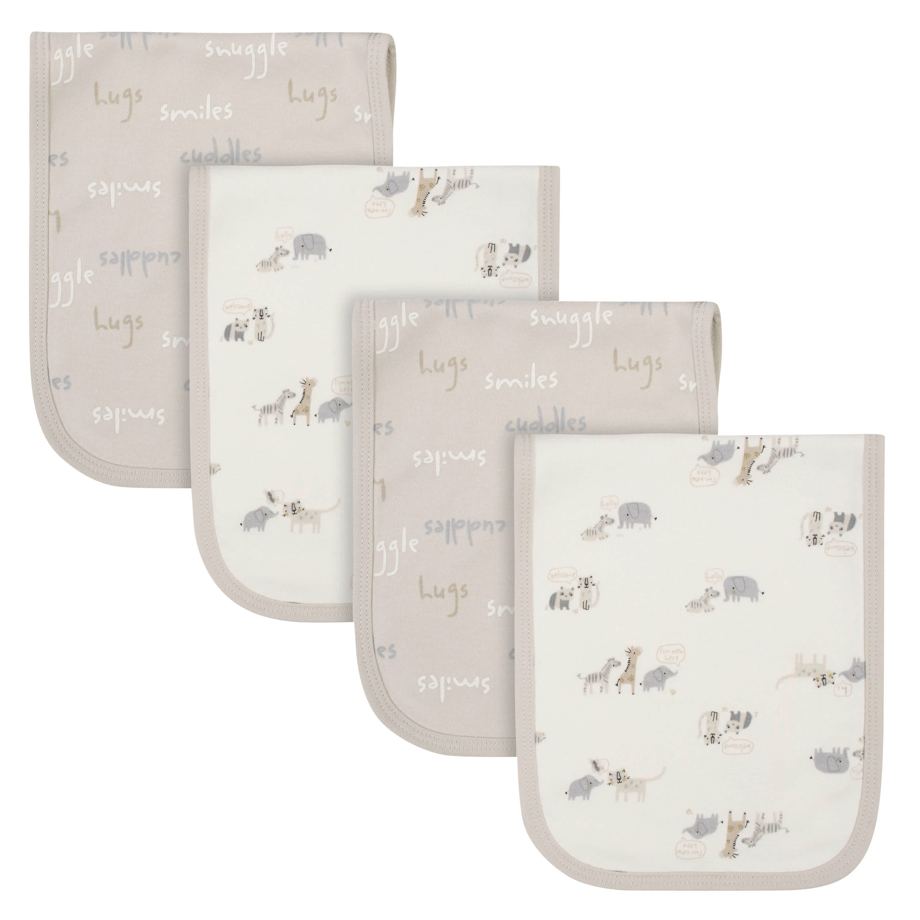 4-Pack Baby Neutral Safari Terry Burp Cloths