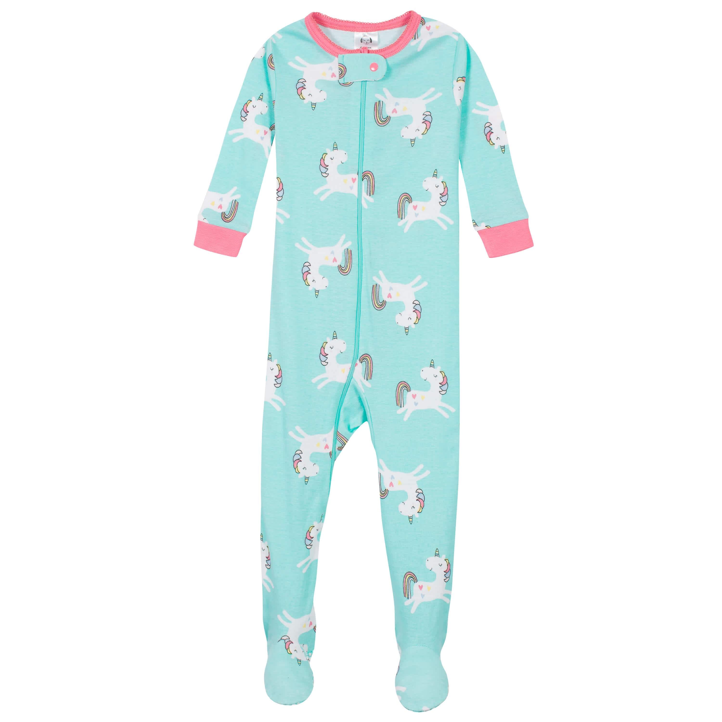 4-Pack Baby & Toddler Girls Unicorns & Cats Snug Fit Footed Cotton Pajamas - Image 4