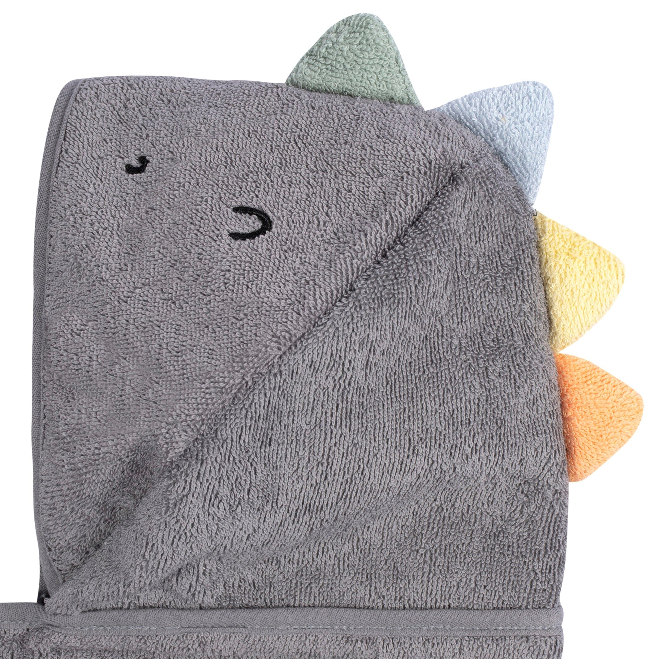 Embroidered 4-Piece Baby Boys Charcoal Dino Towel & Washcloths Set - Image 5