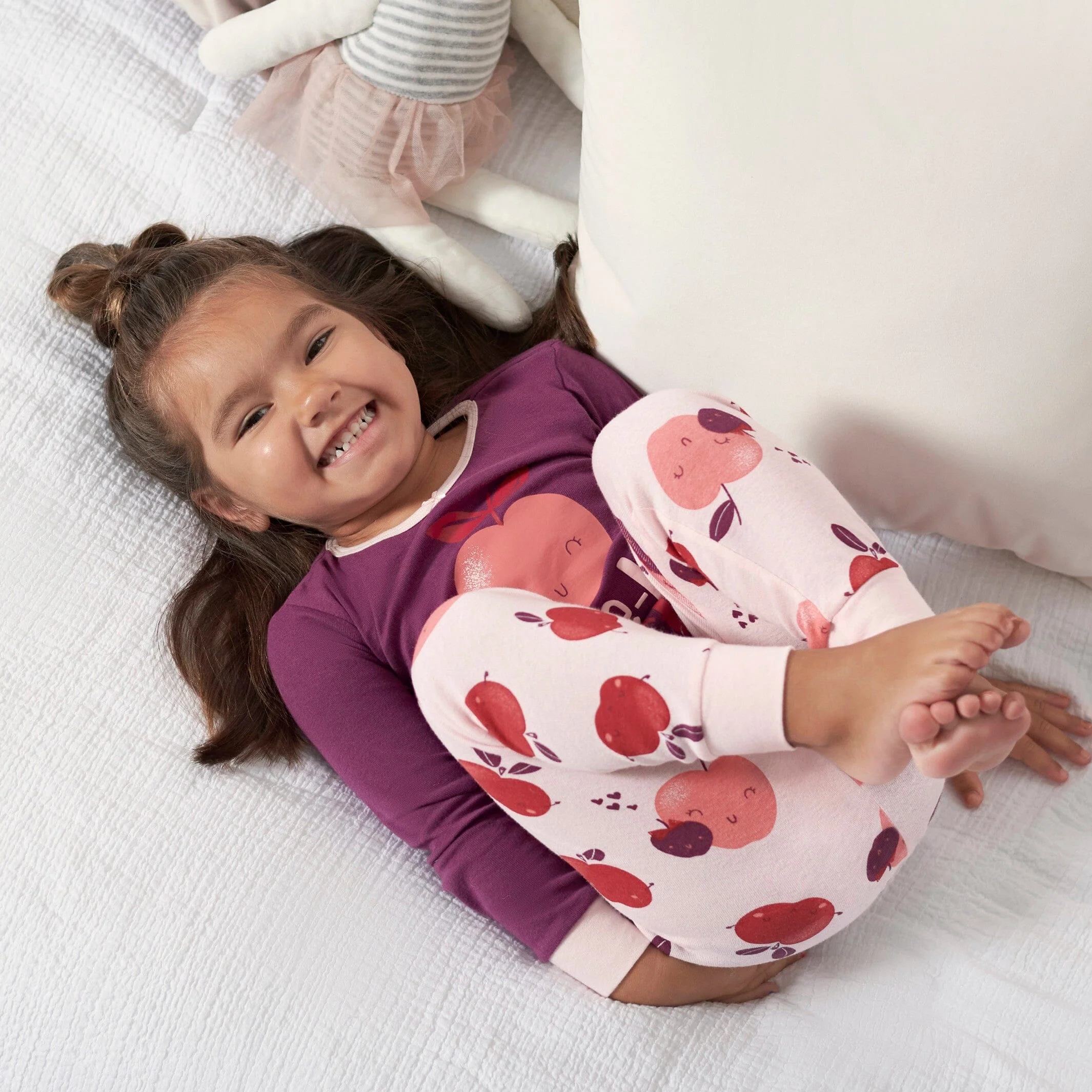 4-Piece Infant & Toddler Girls Apple Bouquets Snug Fit Cotton Pajamas - Image 2