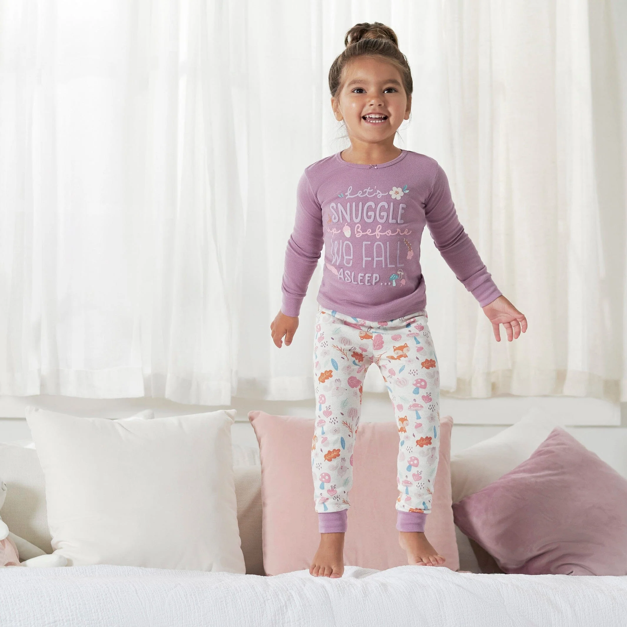 4-Piece Infant & Toddler Girls Purple Woodland Snug Fit Cotton Pajamas - Image 3