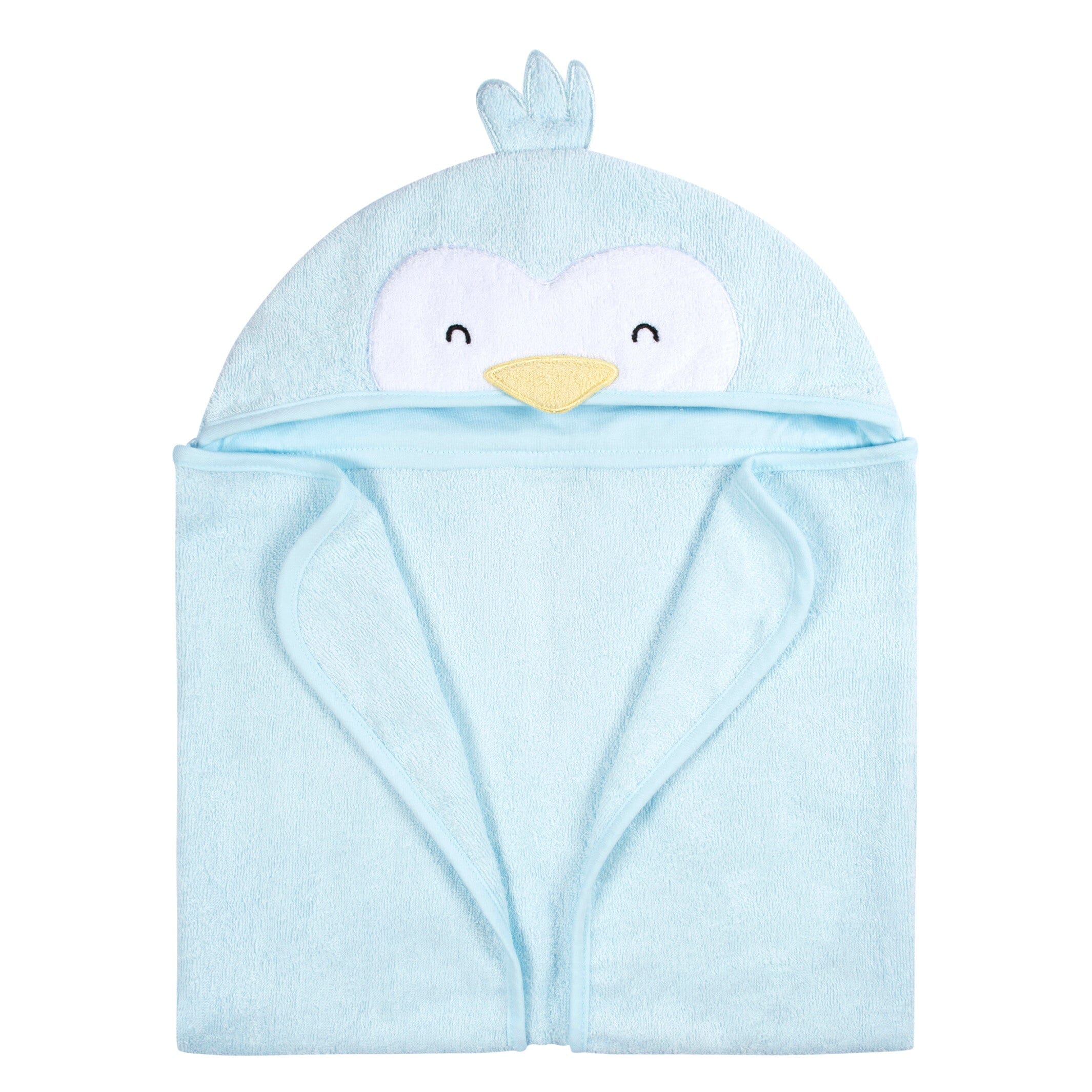 Embroidered 4-Piece Baby Neutral Blue Penguin Towel & Washcloths Set - Image 3
