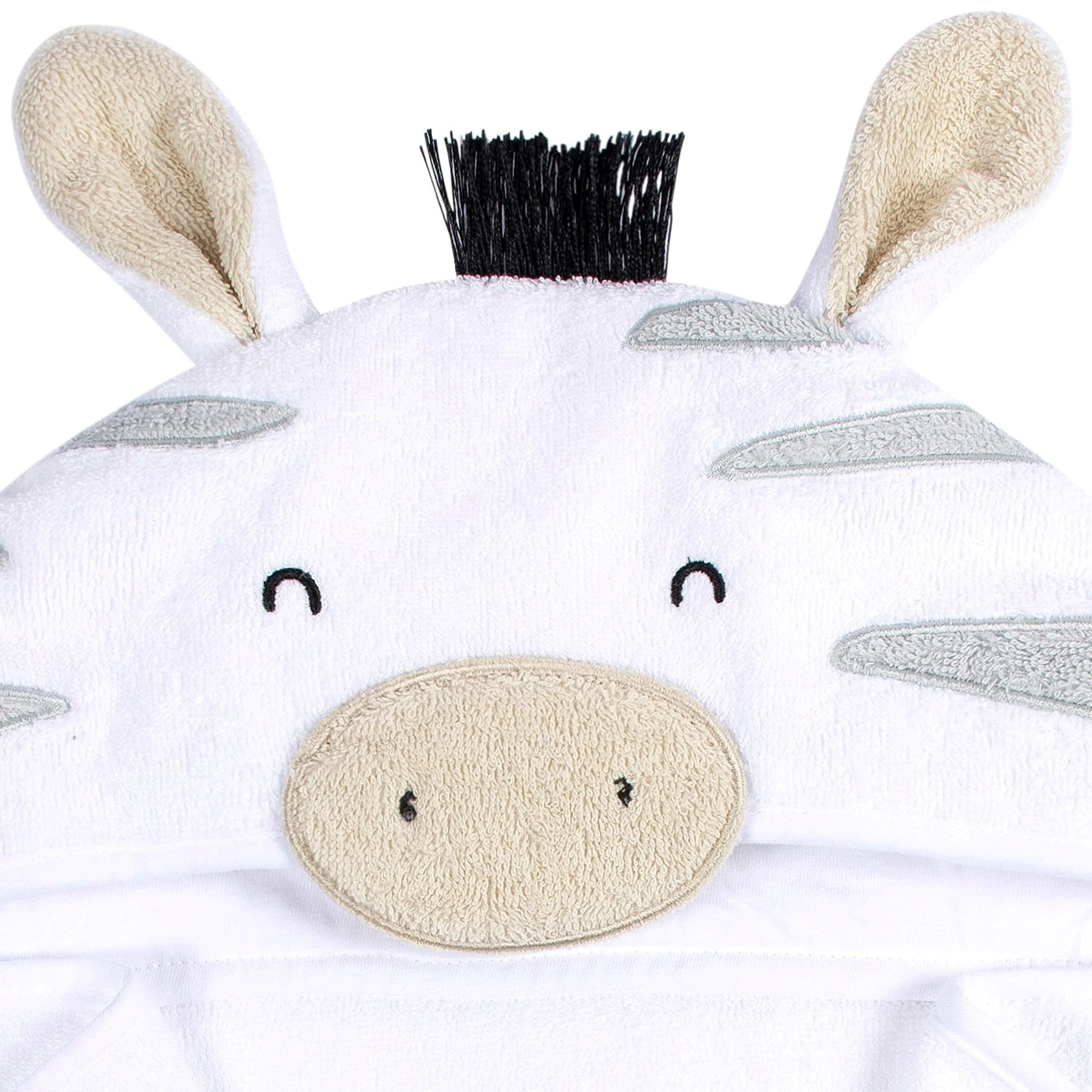 Embroidered 4-Piece Baby Neutral Zebra Towel & Washcloths - Image 4
