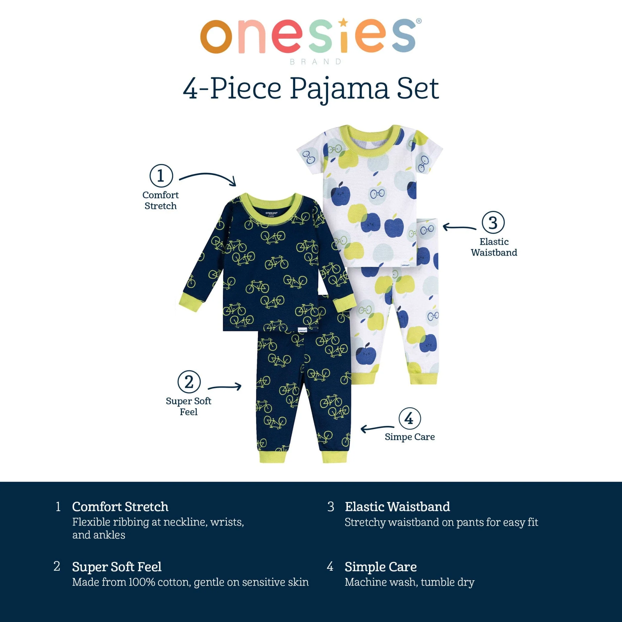 4-Piece Baby Boys Apples Pajamas Sets - Image 8