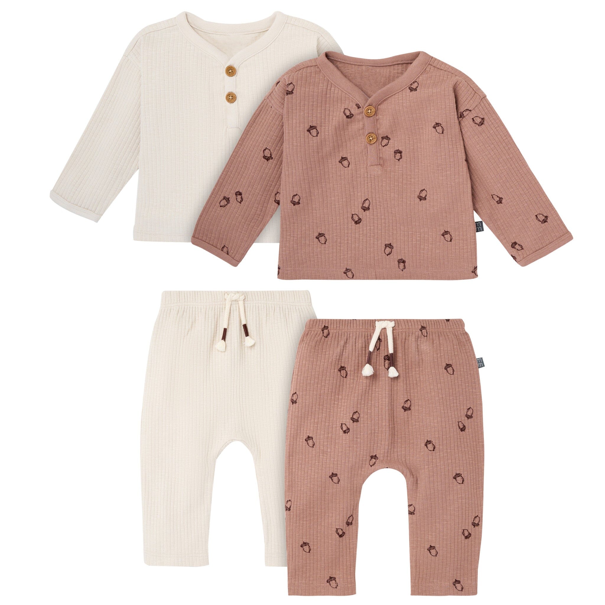 4-Piece Baby Boys Acorns Henley Tops and Pants Set