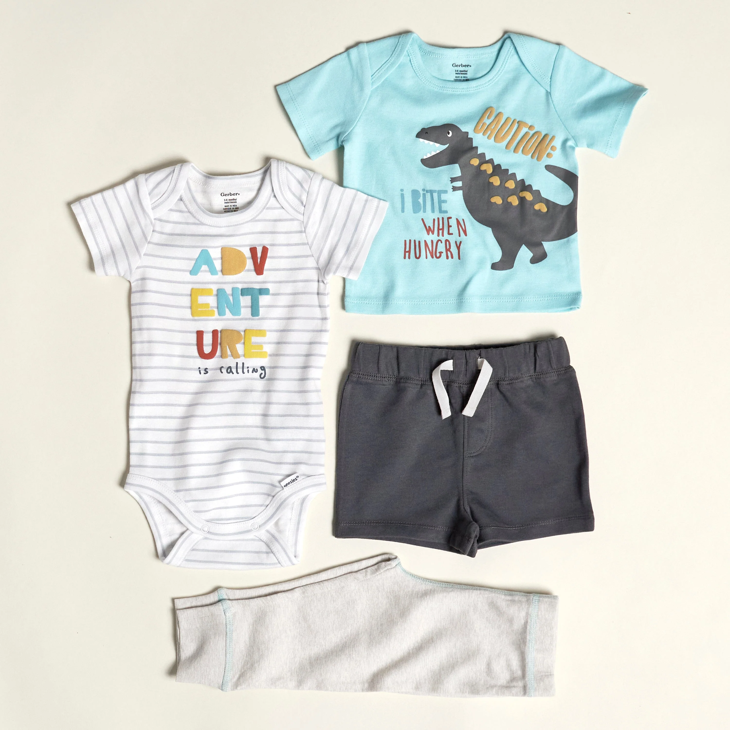 4-Piece Baby Boys Dino Blues Onesies® Bodysuit, Tee, Shorts & Pant Set - Image 8