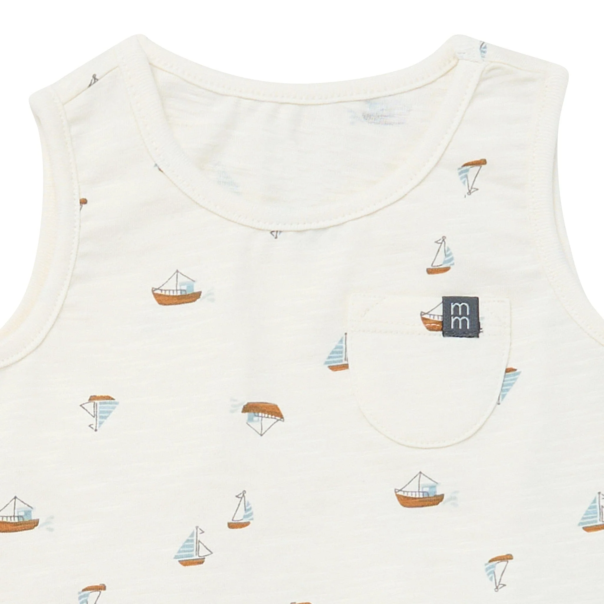 4-Piece Baby Boys Ivory Sailboats Sleeveless Shirts and Shorts Set - Image 3