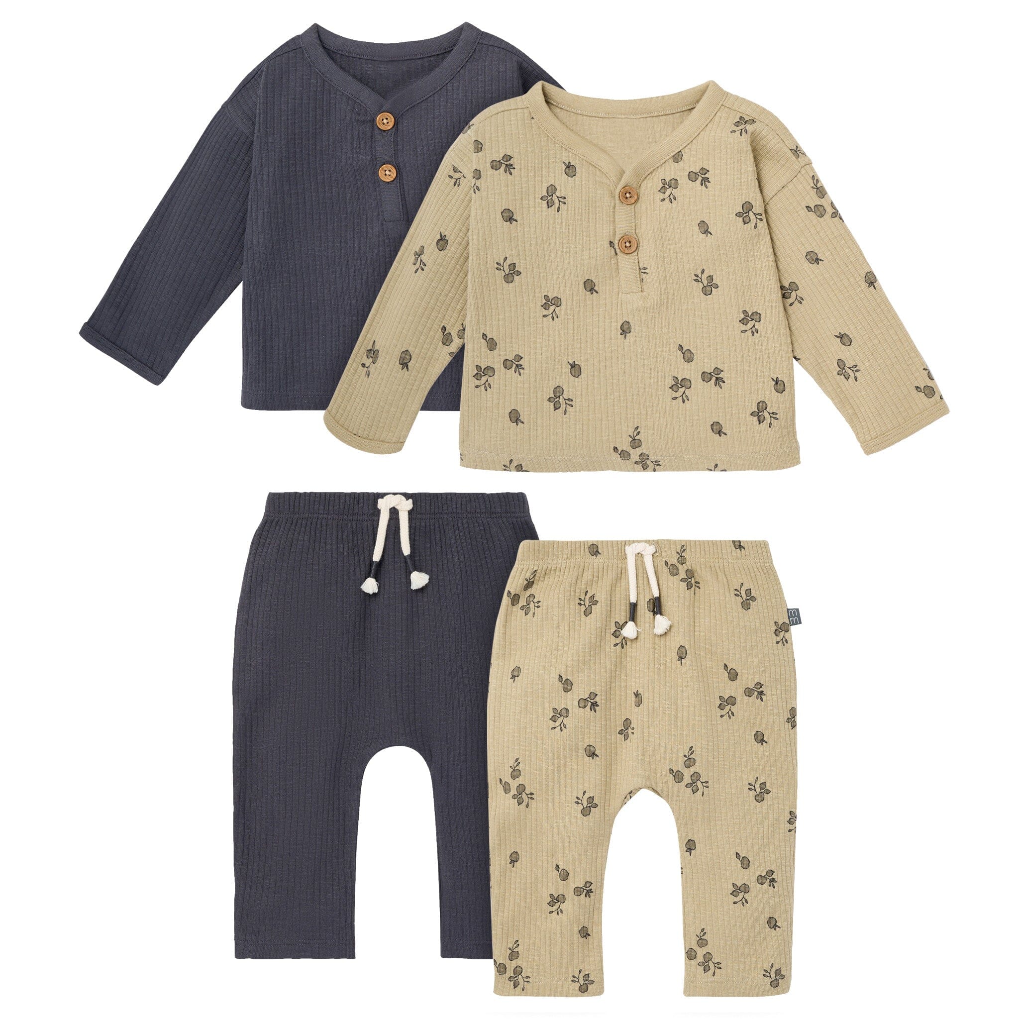 4-Piece Baby Boys Apples Henley Tops and Pants Set