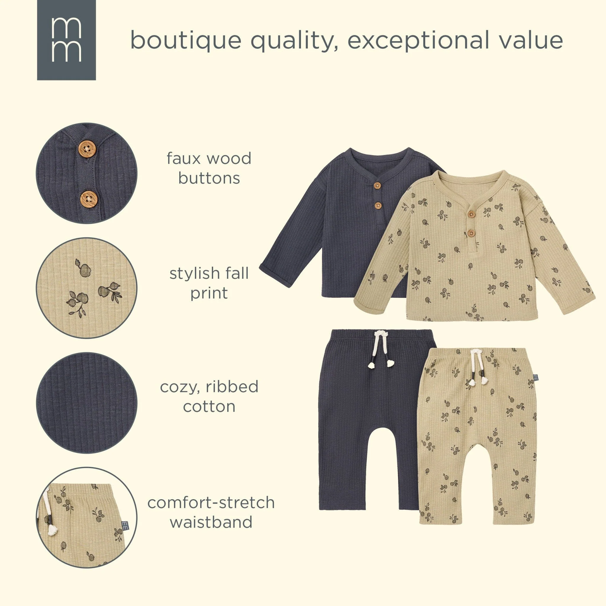 4-Piece Baby Boys Apples Henley Tops and Pants Set - Image 10