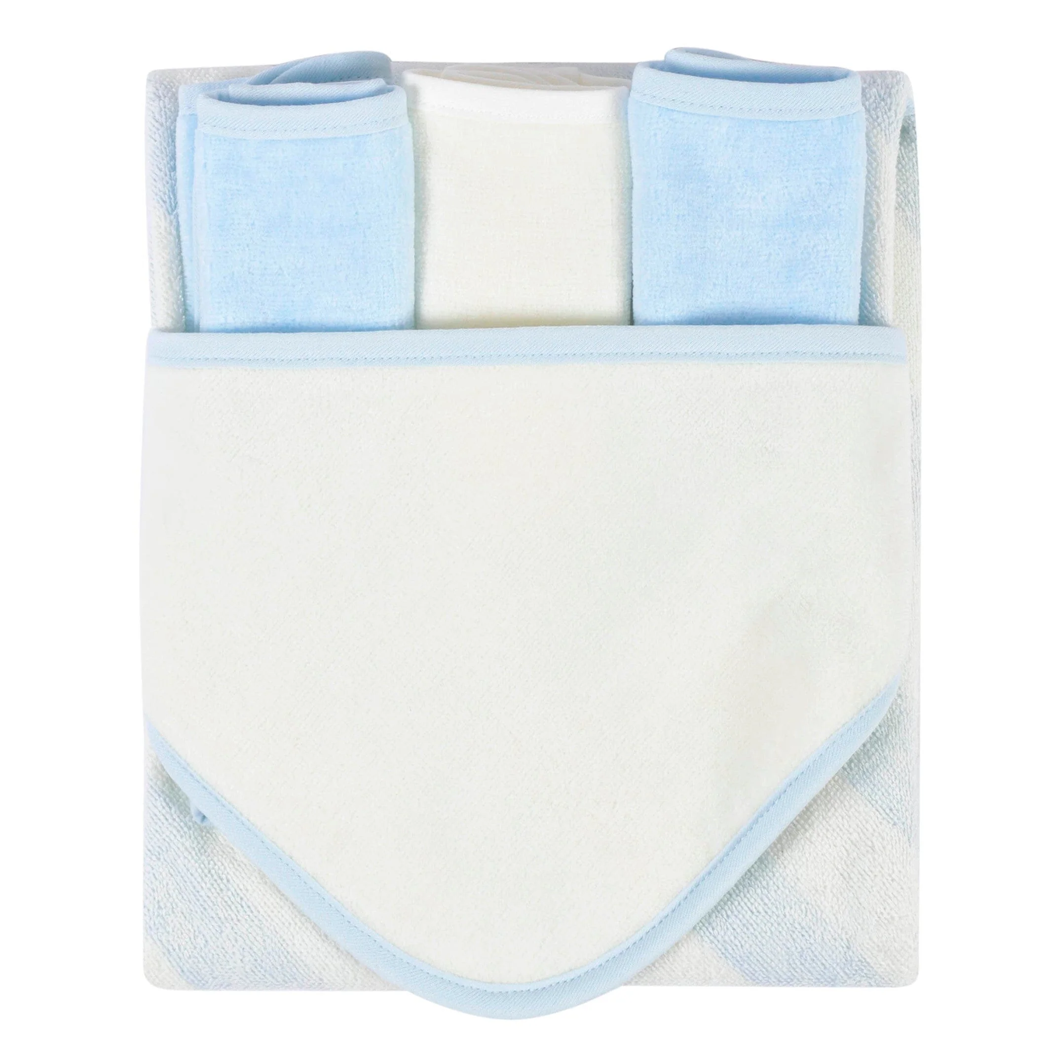 Embroidered 4-Piece Boys Striped Blue Hooded Towel & Washcloths Set - Image 3