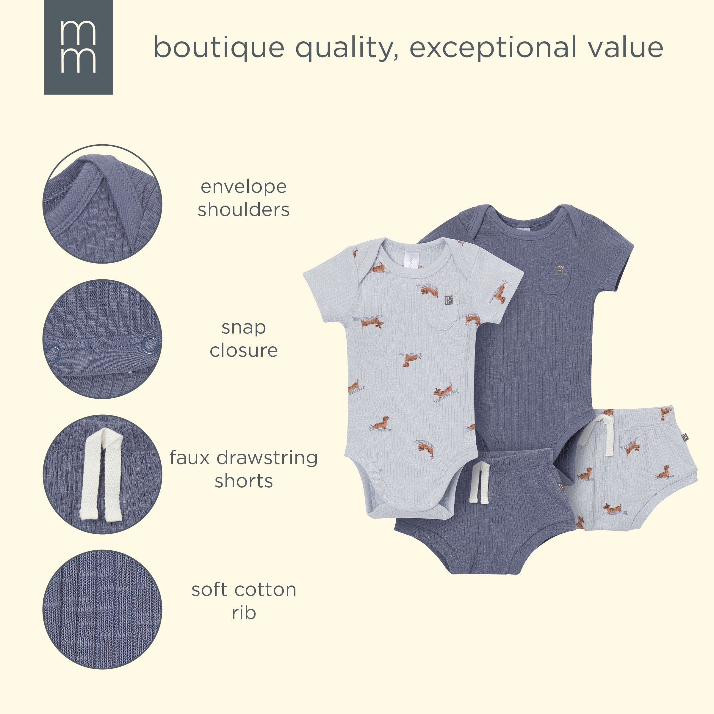 4-Piece Baby Boys Dachshund Surf Short Sleeve Bodysuits and Shorts Set - Image 18