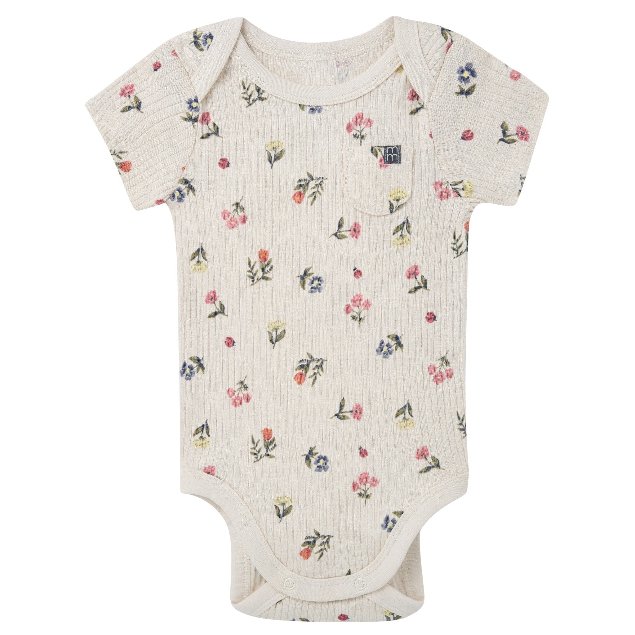4-Piece Baby Girls Beige Garden Short Sleeve Bodysuits and Shorts Set - Image 2