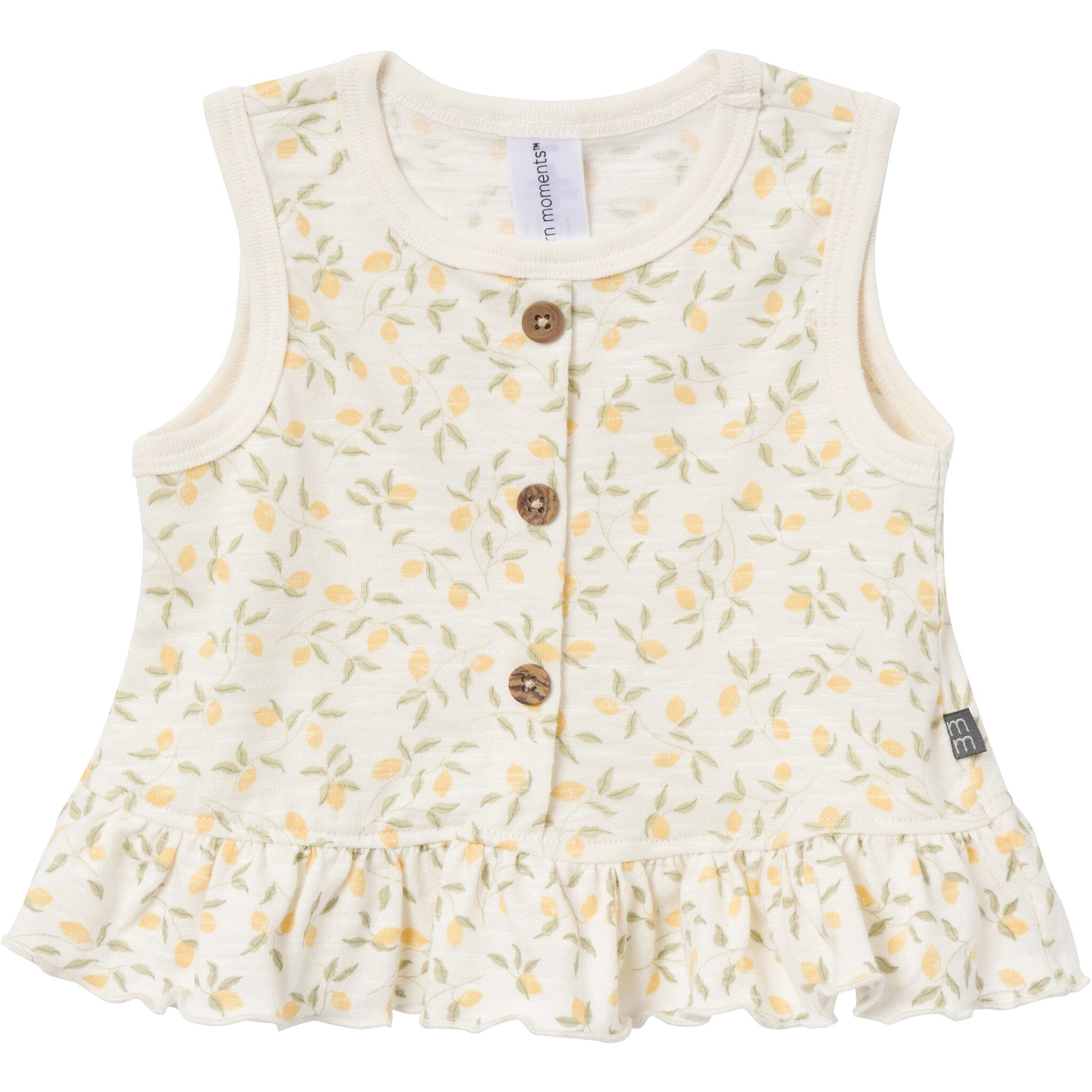 4-Piece Baby Girls Lemon Vines Sleeveless Peplum Tops and Shorts Set - Image 2