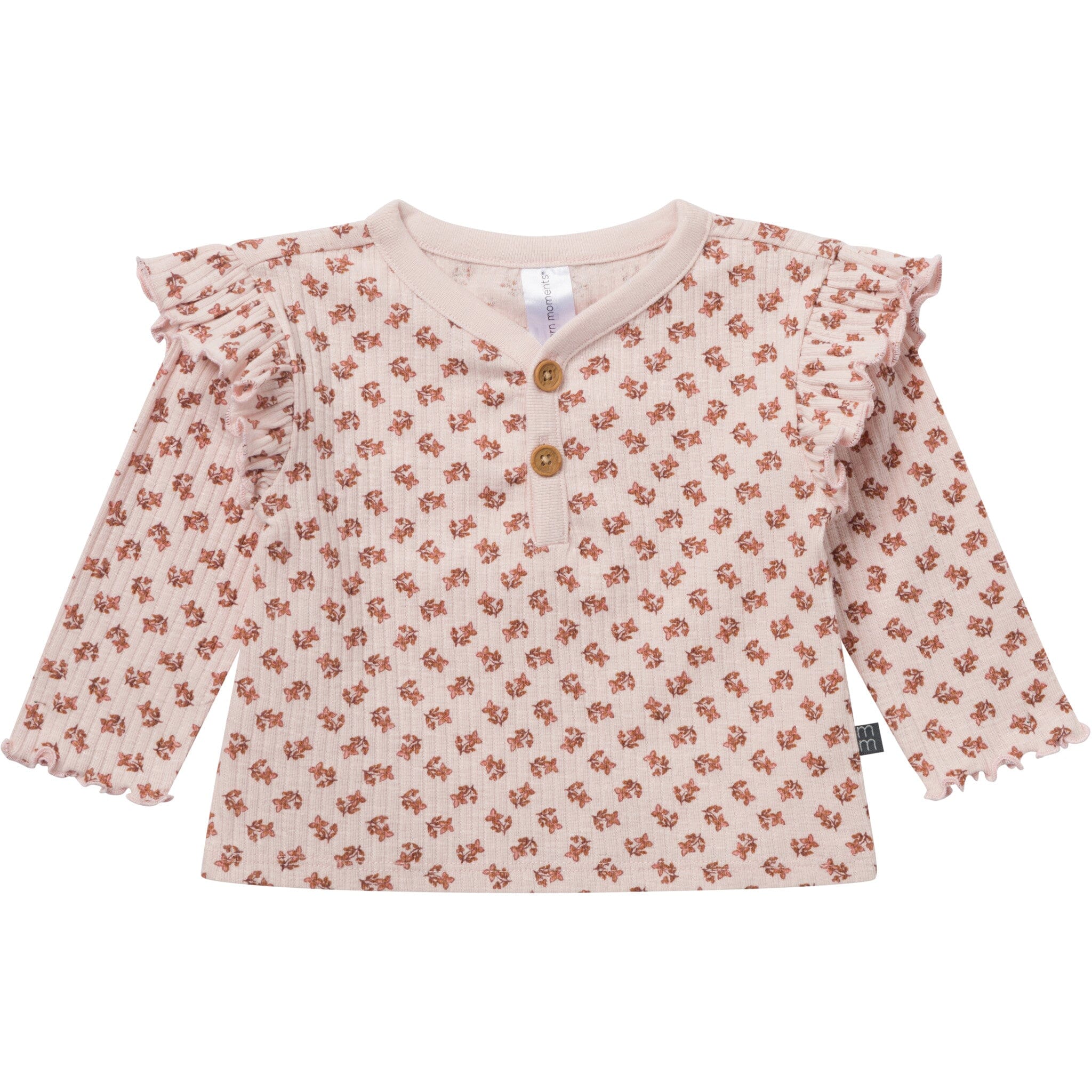 4-Piece Baby Girls Pink Petite Ditsy Henley Ruffle Tops and Pants Set - Image 5