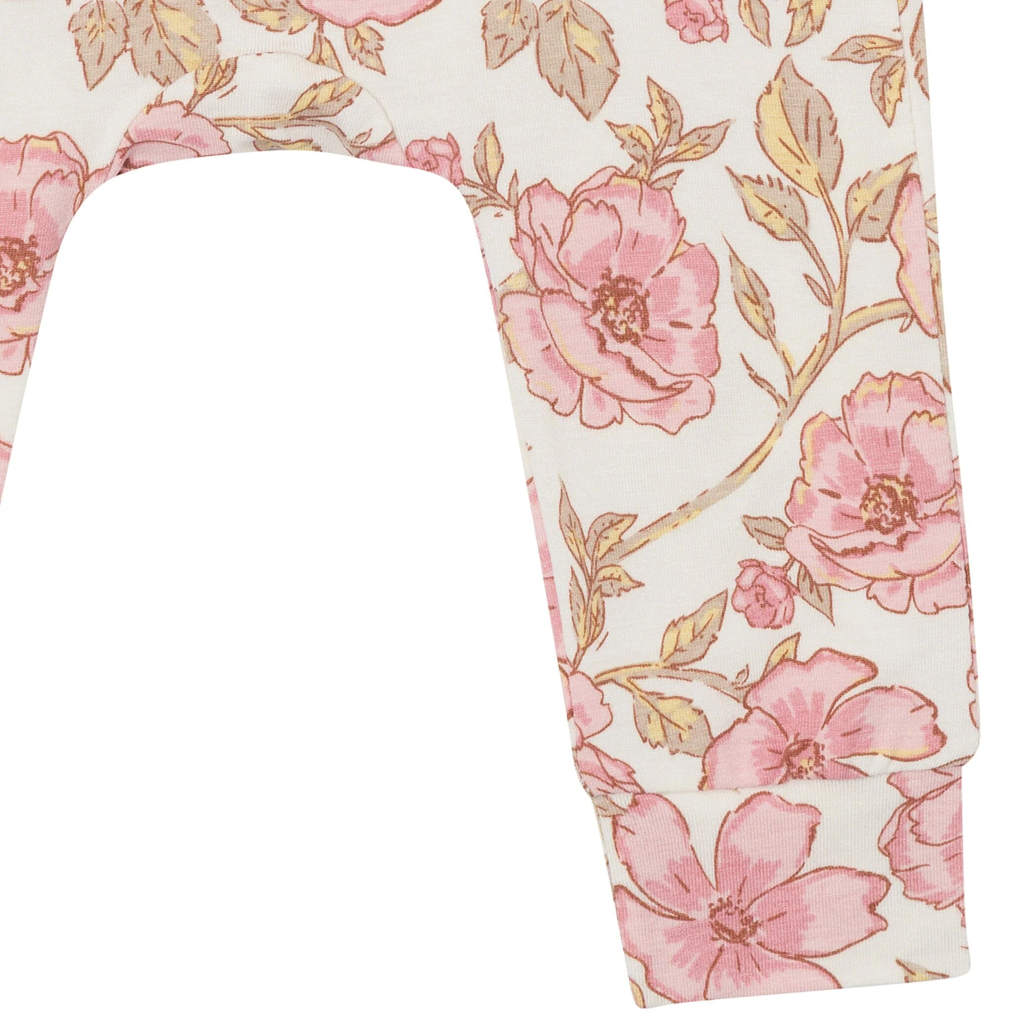 4-Piece Baby Girls Pink Flower Bodysuits and Pants Viscose Set - Image 6