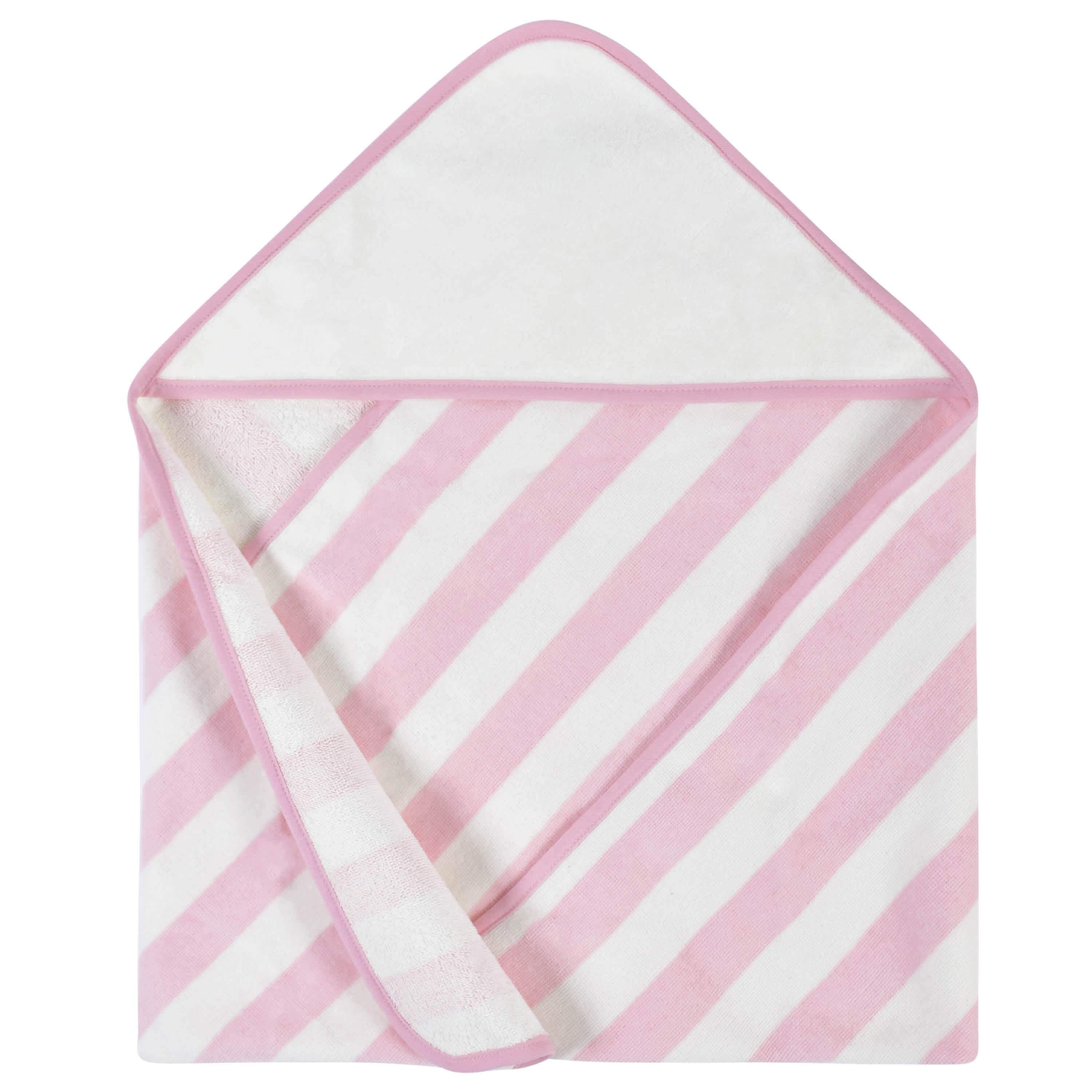 Embroidered 4-Piece Girls Striped Pink Hooded Towel & Washcloths Set - Image 2
