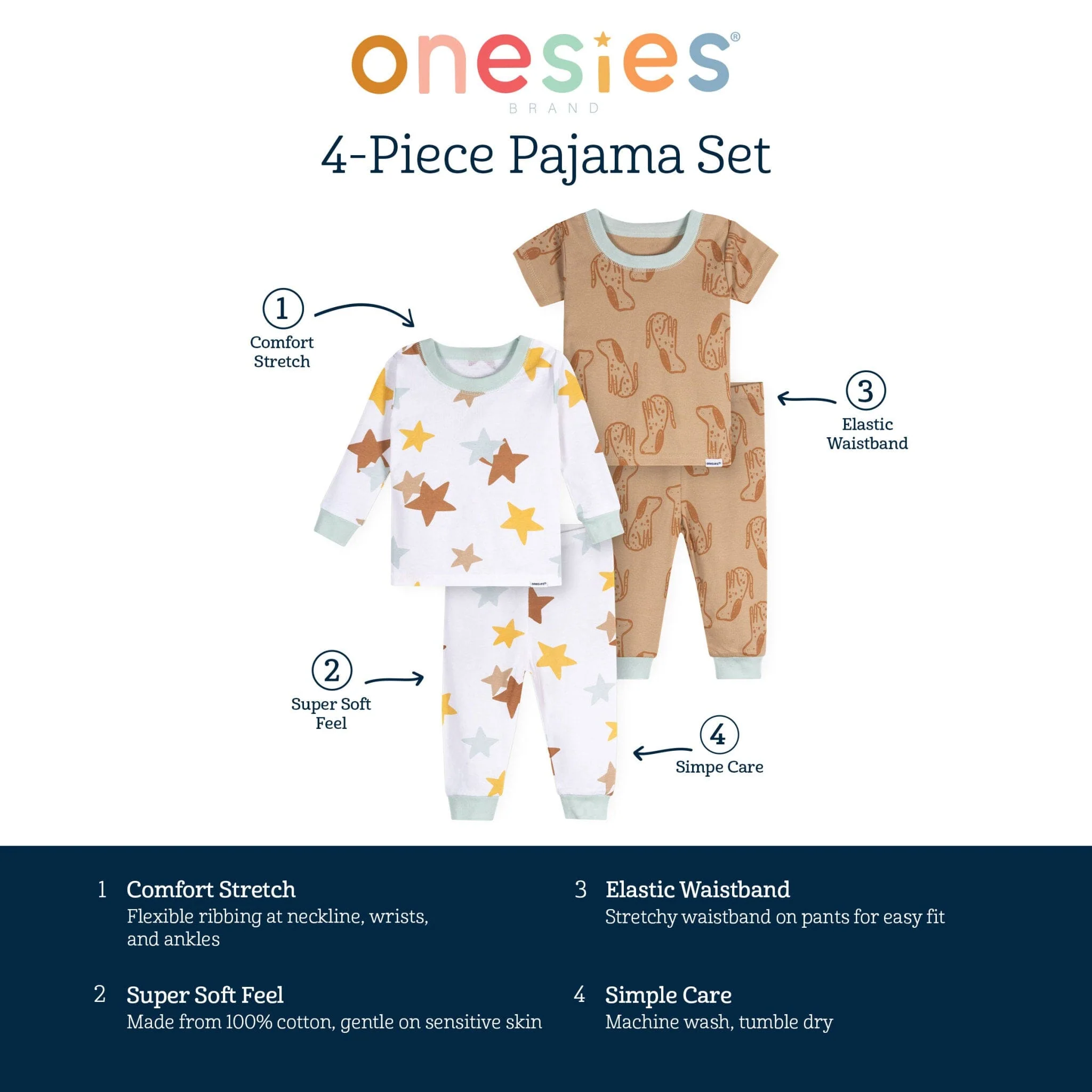 4-Piece Baby Neutral Dogs Pajamas Sets - Image 6