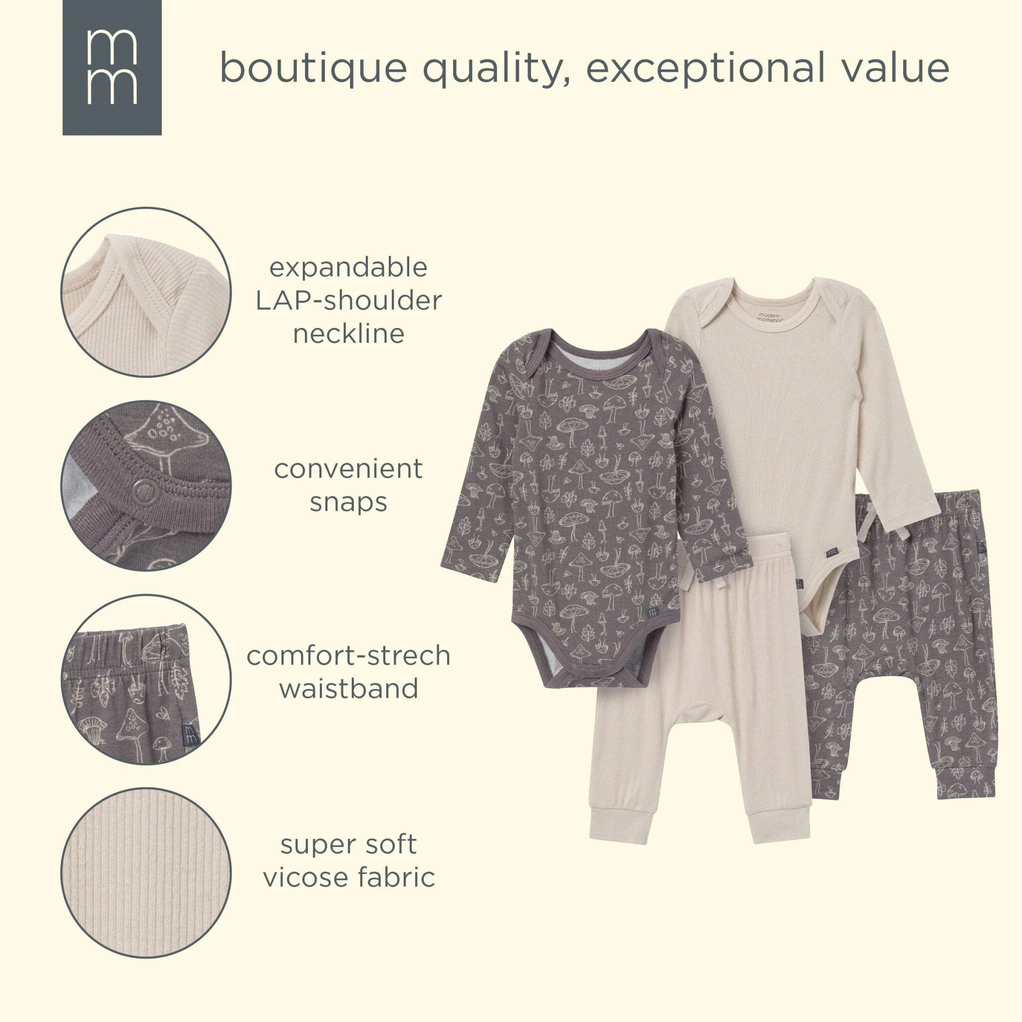 4-Piece Baby Neutral Gray Viscose Bodysuits and Pants Set - Image 11