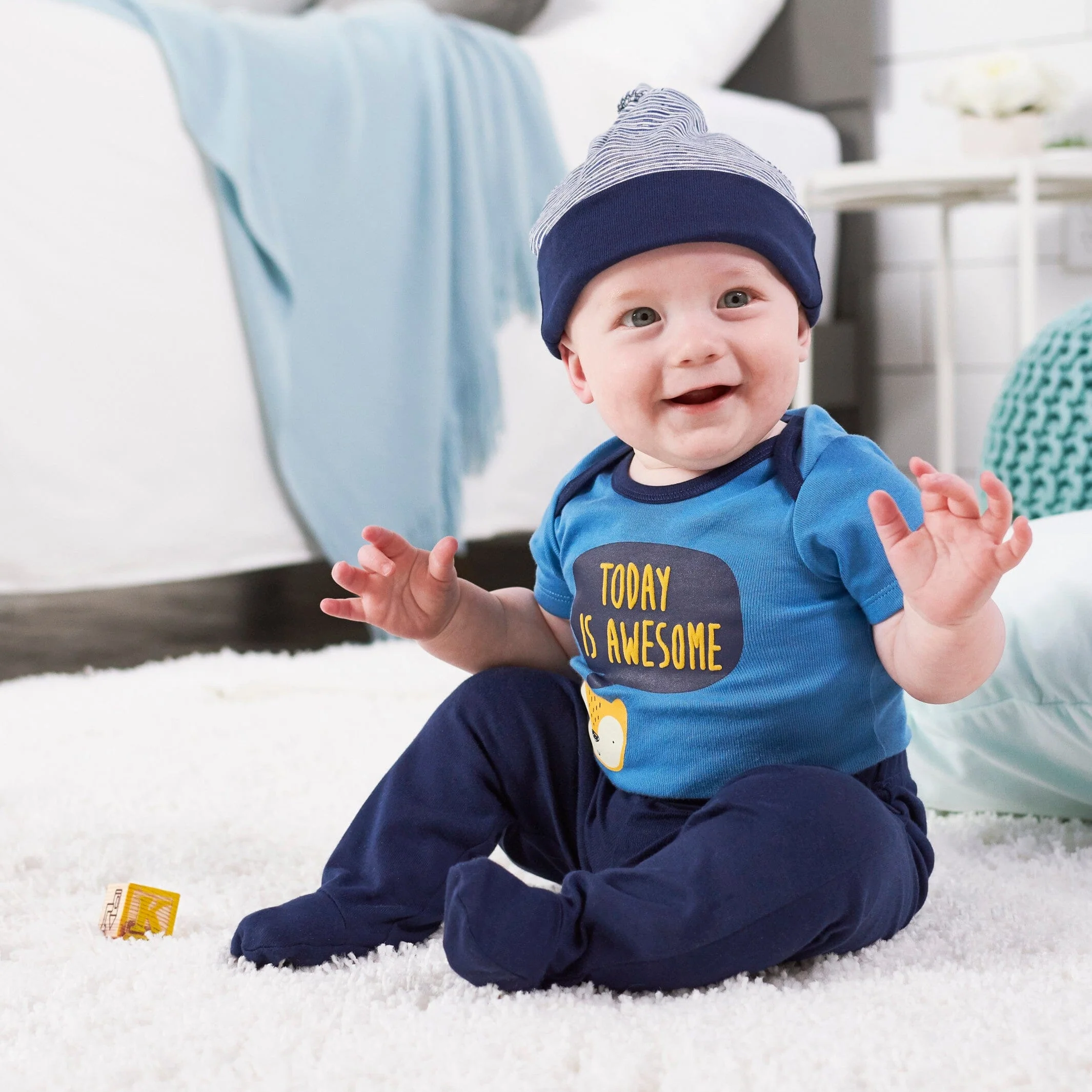 4-Piece Baby Boys Fox Sleep 'N Play, Onesie®, Pant, Cap Set - Image 5