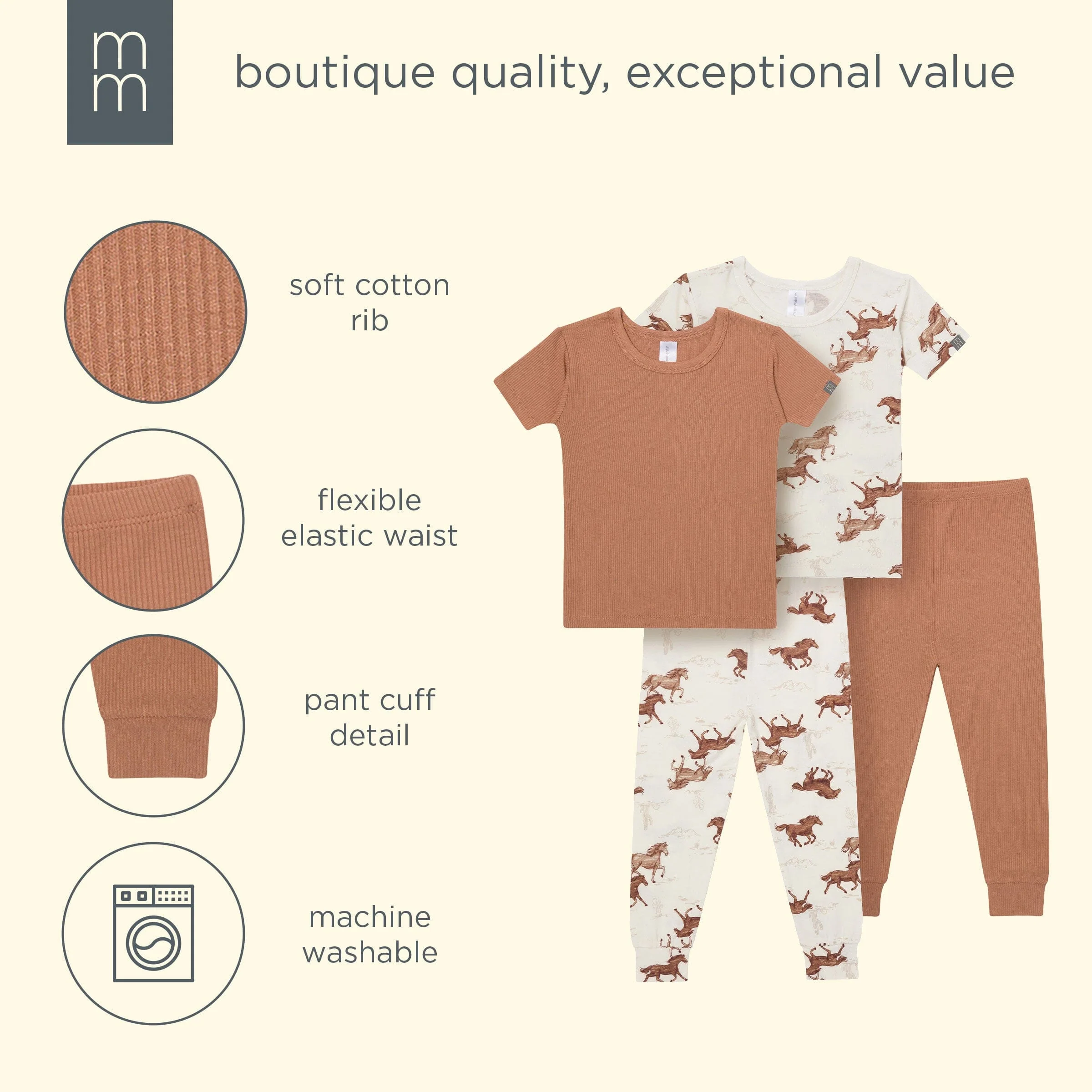 4-Piece Boys Wild Horses Viscose Snug Fit Pajama Set - Image 12