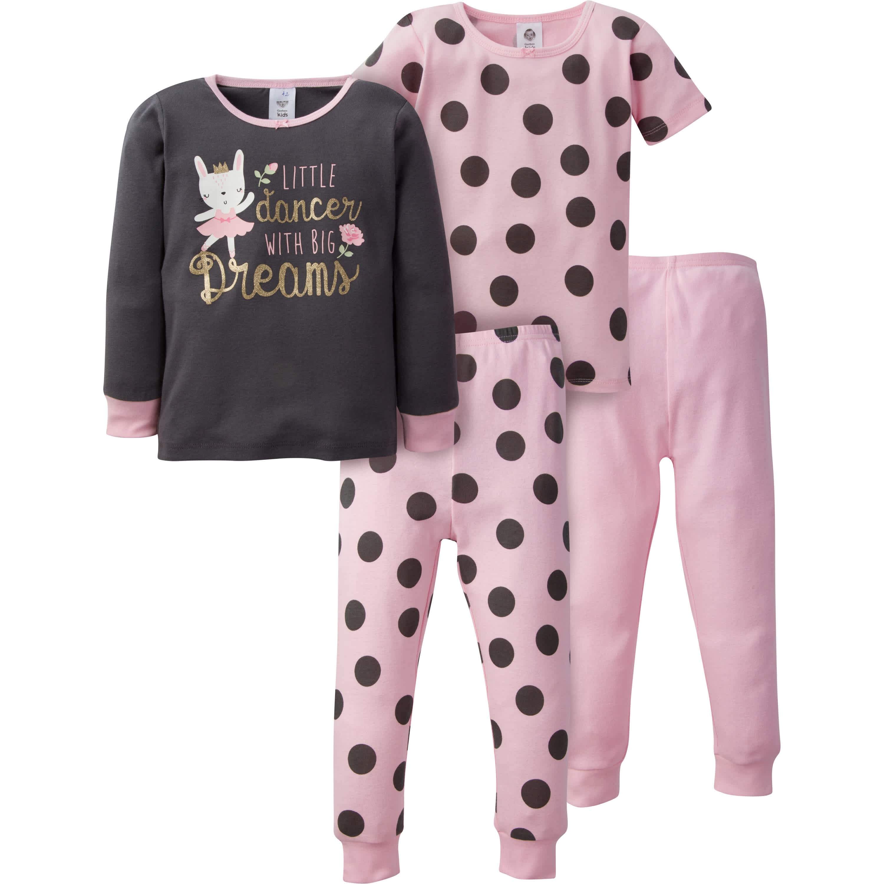 4-Piece Infant & Toddler Girls Bunny Snug Fit Cotton Pajamas, 12M