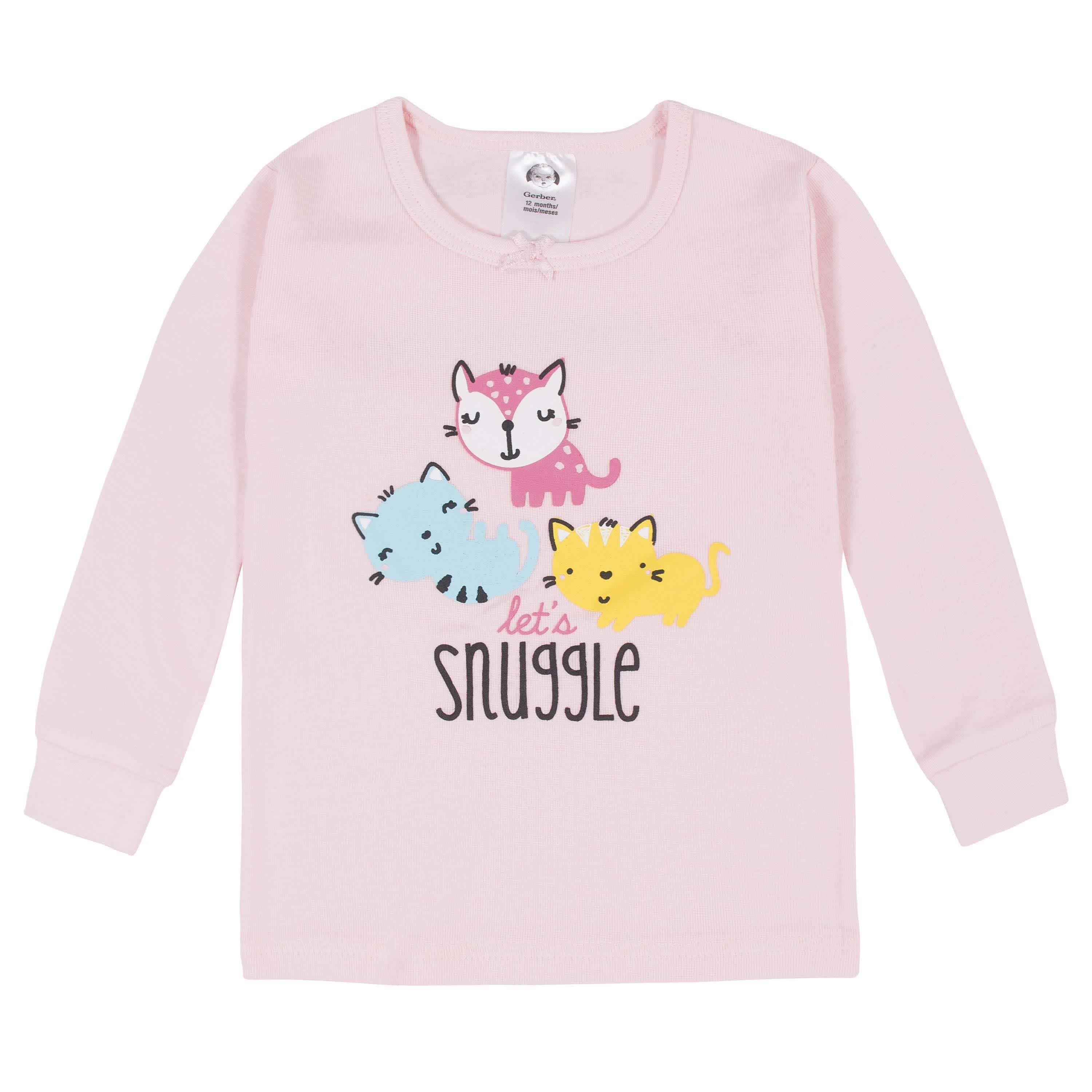 4-Piece Infant & Toddler Girls Cats Snug Fit Cotton Pajamas - Image 2