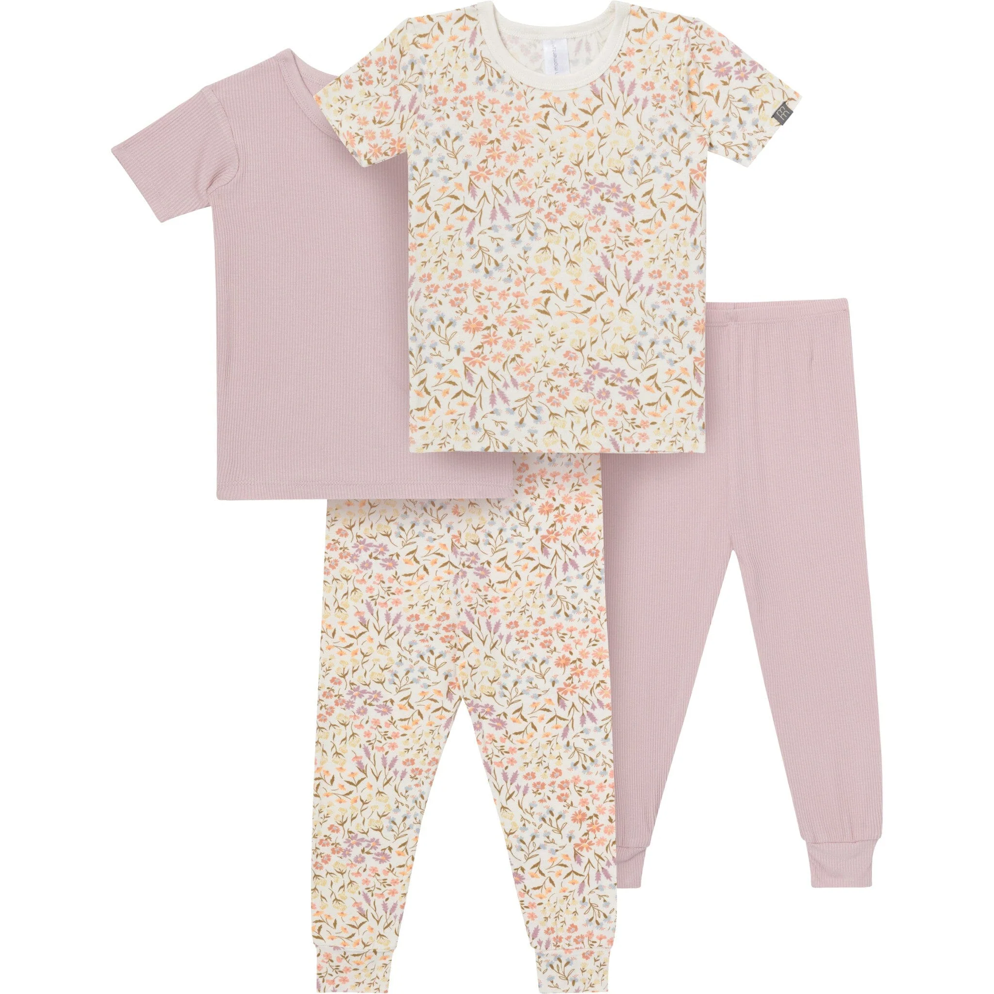 4-Piece Girls Floral Garden Viscose Snug Fit Pajama Set