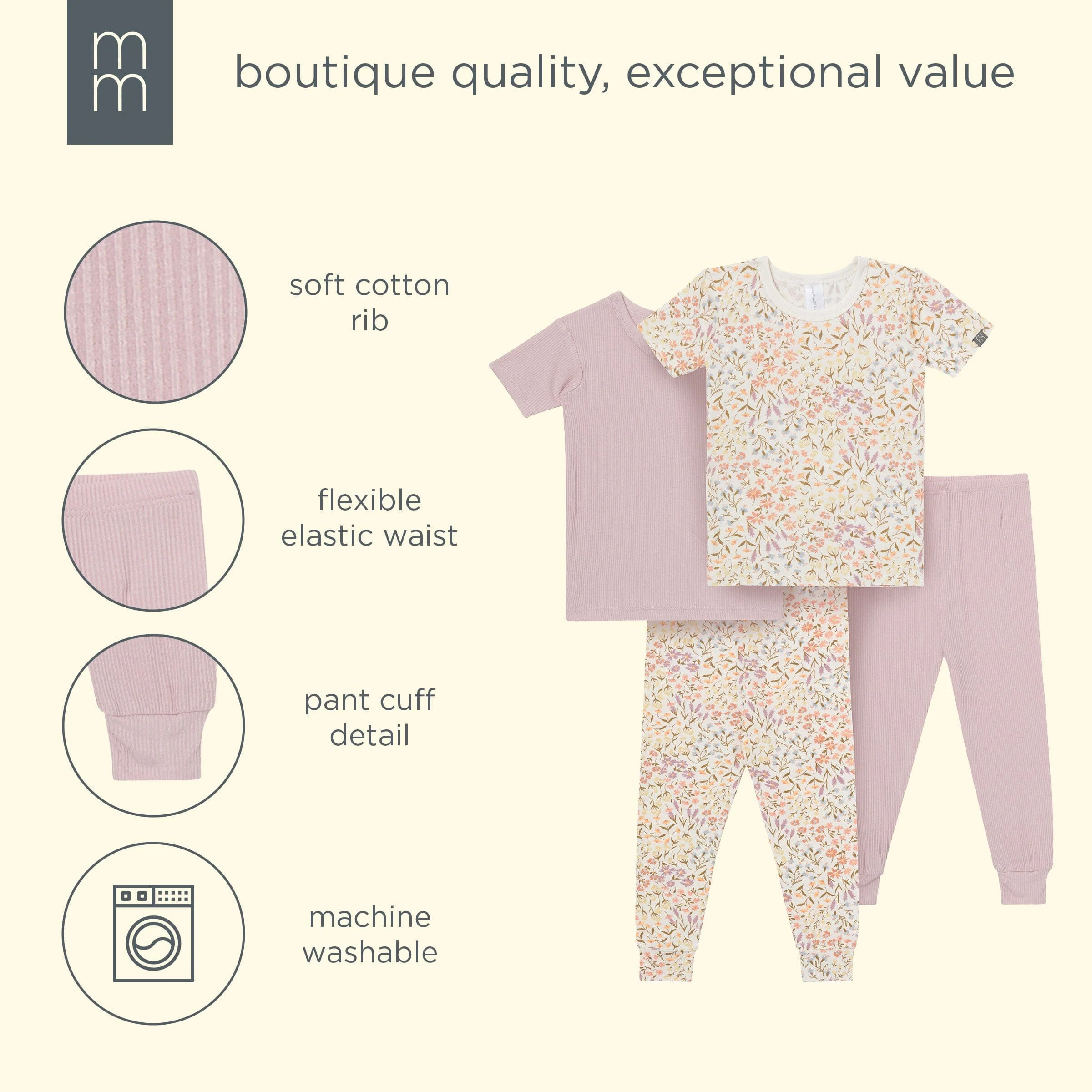 4-Piece Girls Floral Garden Viscose Snug Fit Pajama Set - Image 14