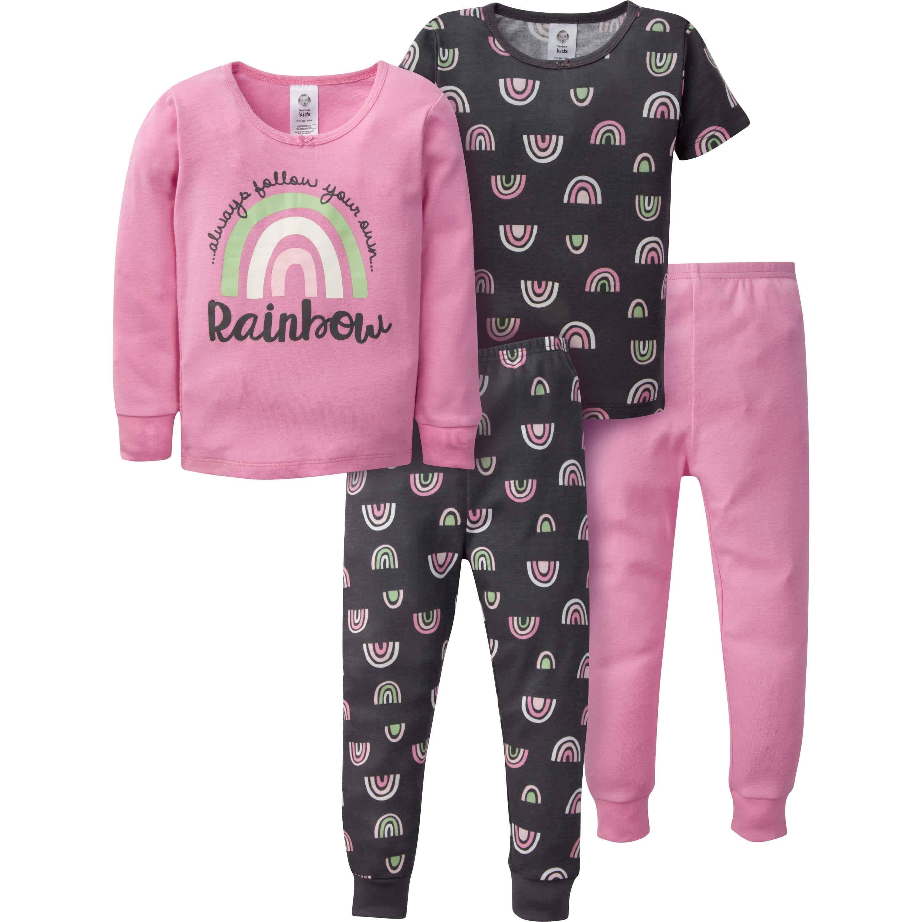 4-Piece Baby Girls Rainbow Snug Fit Cotton Pajamas, 12M