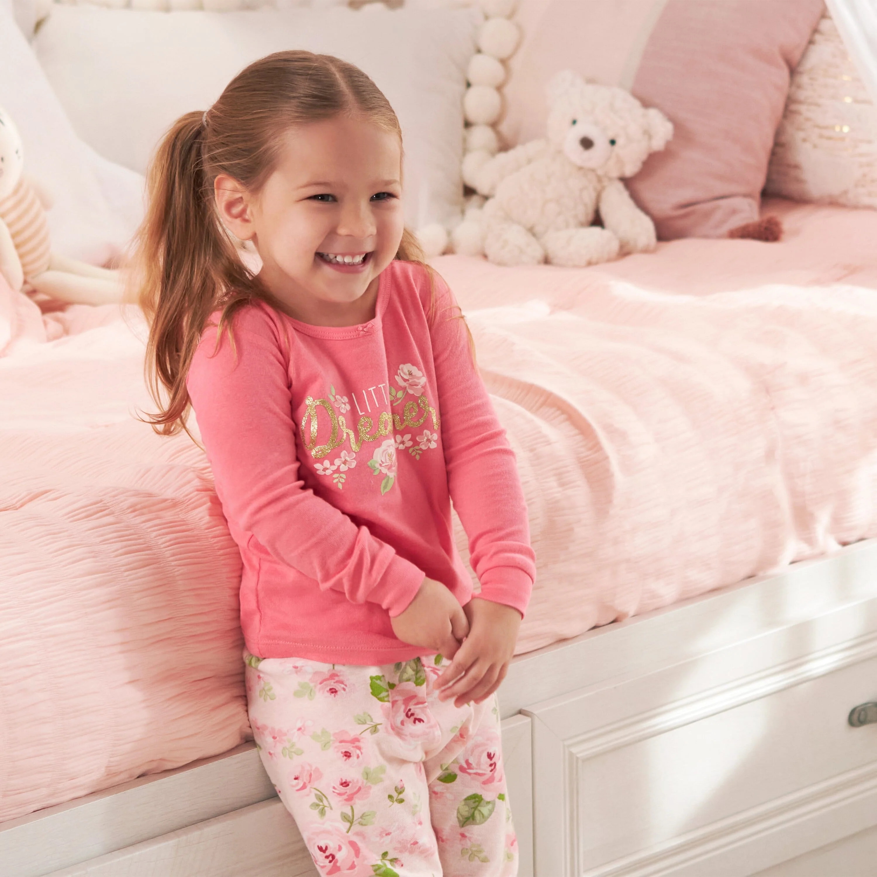 4-Piece Infant & Toddler Girls Rose Snug Fit Cotton Pajamas - Image 2