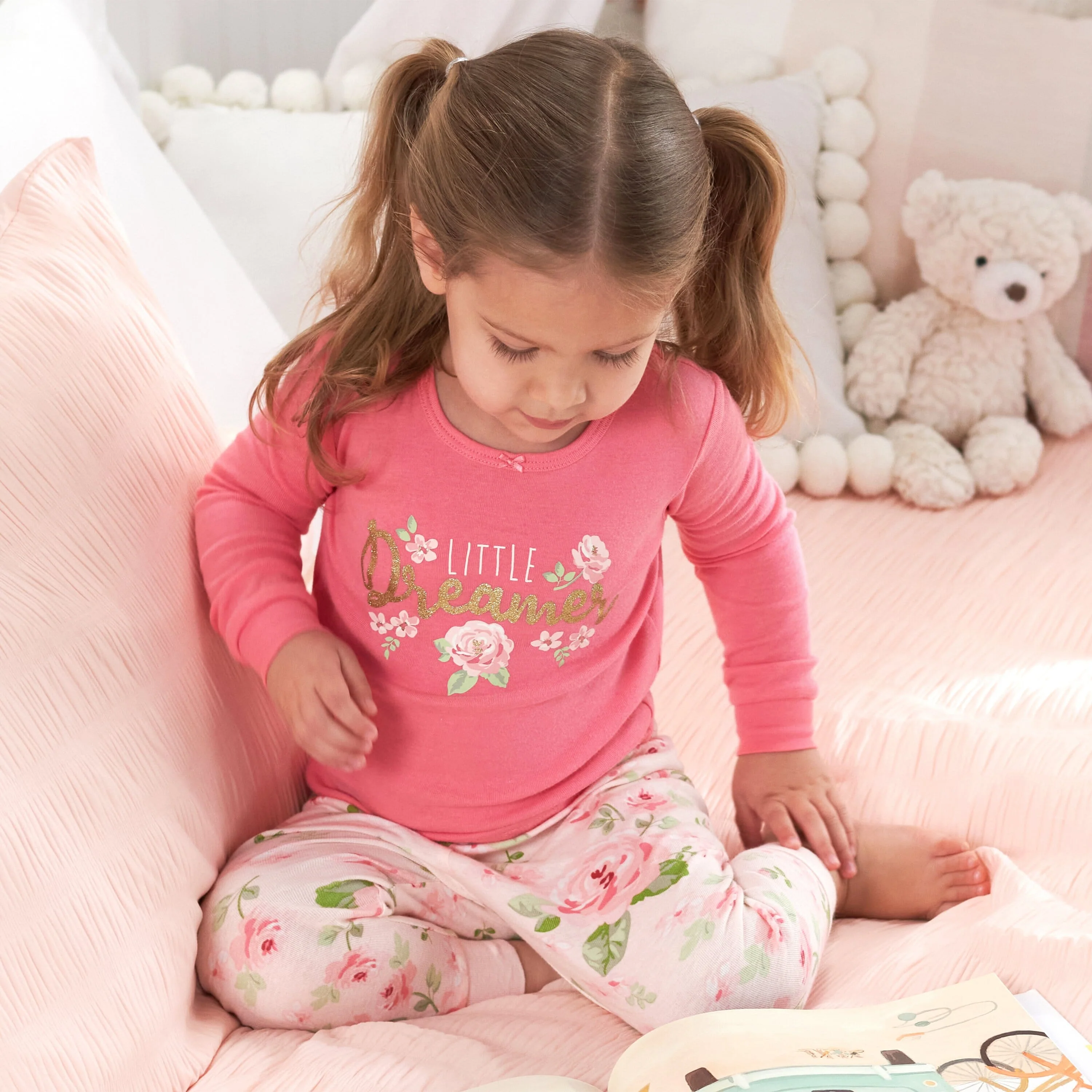 4-Piece Infant & Toddler Girls Rose Snug Fit Cotton Pajamas - Image 3