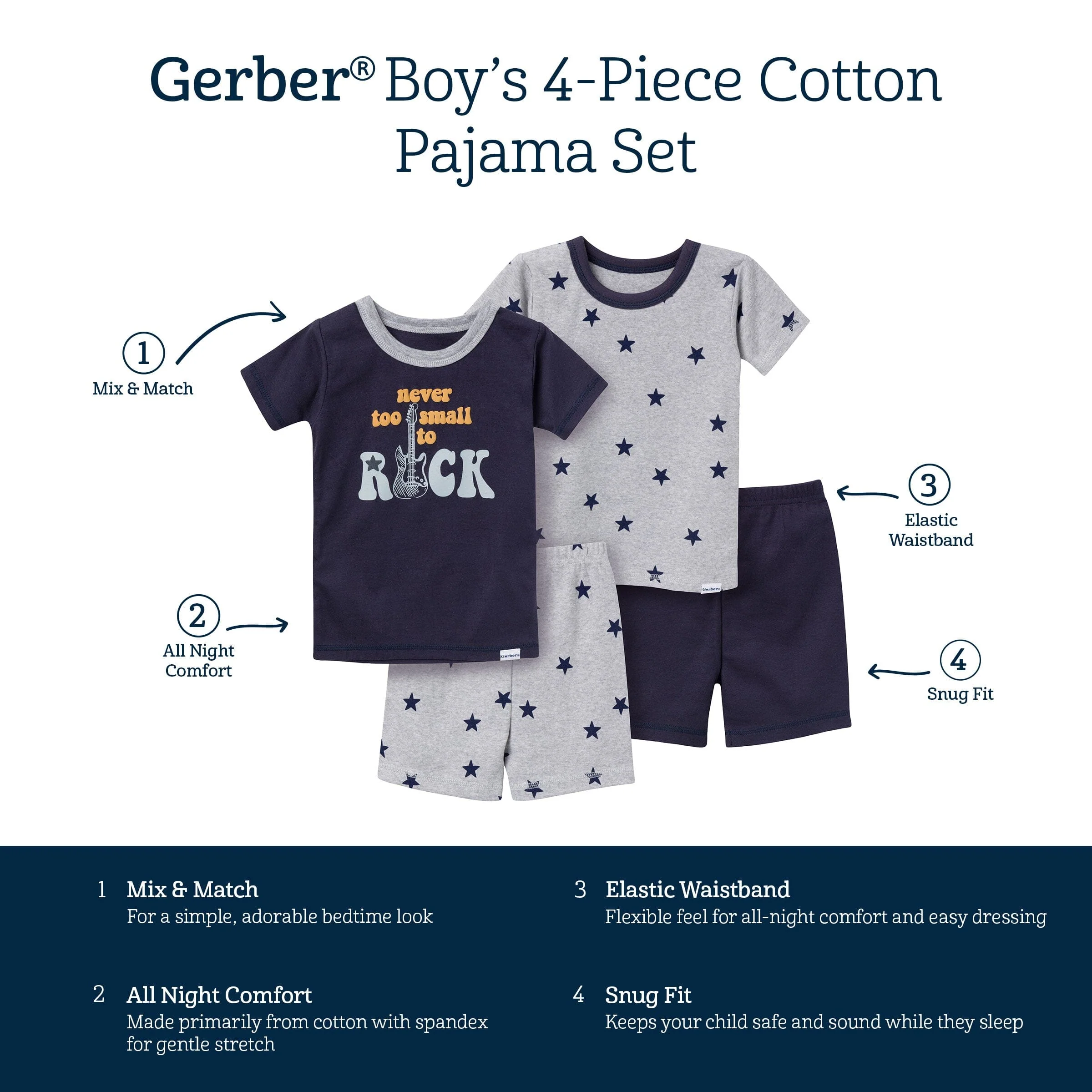 4-Piece Infant & Toddler Boys Music Top and Shorts Pajama Set - Image 6